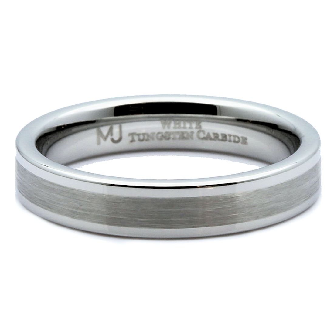 4mm White Tungsten Carbide Comfort Fit Wedding Band Ring for Men - Brushed Center Flat Pipe Design, Durable & Scratch-Resistant for Everyday Wear, Anniversary, and Special Occasions