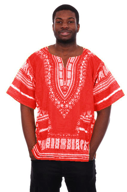 Stylish Crimson Red Traditional African Print Dashiki Shirt DP3731M for Men - Perfect for Cultural Events, Weddings & Afrocentric Fashion