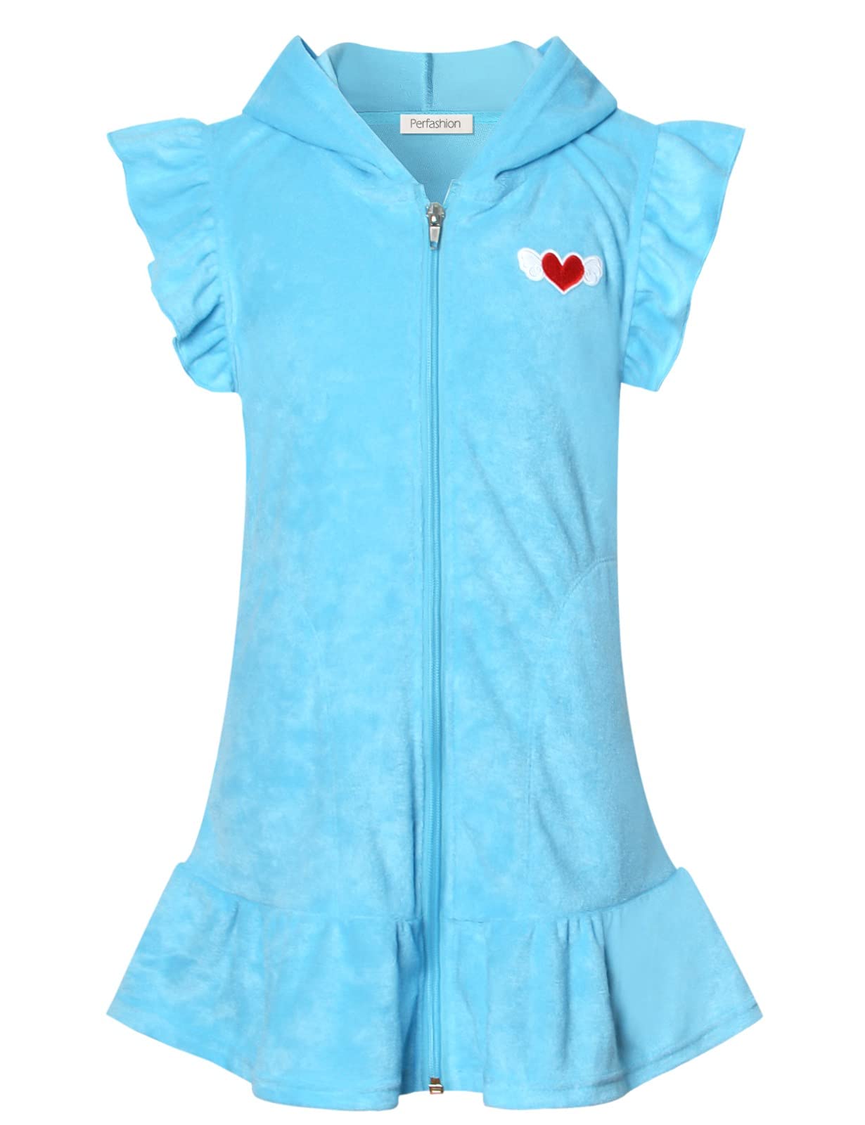 Perfashion Girls' Terry Hooded Zip-Up Swim Cover Up - Lightweight Beachwear for Kids, Perfect for Poolside, Beach, and Vacation Outfits