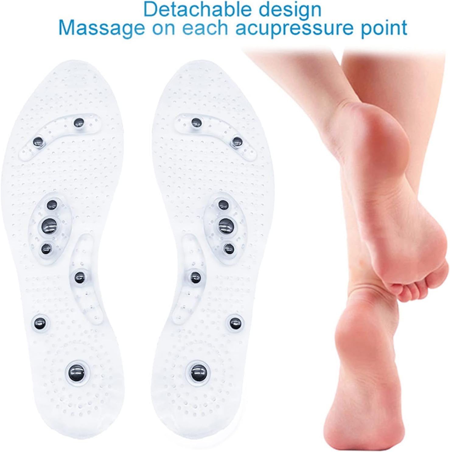 Magnetic Acupressure Insoles for Foot Pain Relief - 1 Pair Thin Reflexology Massage Inserts with Pressure Points for Men & Women (Large) - Ideal for Work, Running & Daily Comfort