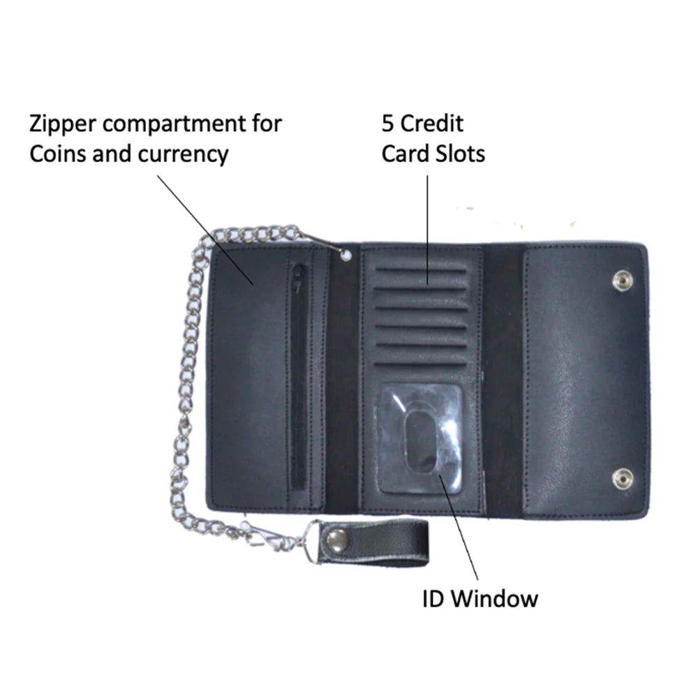Open Road Men's Chain Trifold Leather Wallet - RFID Blocking Bifold Wallet with Money Clip - Perfect for Travel, Business & Everyday Use