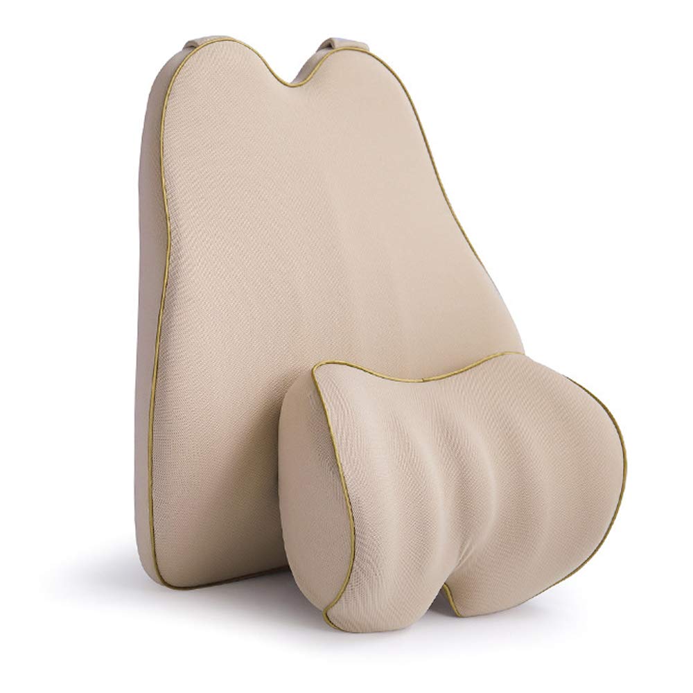 Memory Foam Car Lumbar Support Cushion & Neck Pillow Set - Pain Relief for Long Drives | Fits Suzuki Celerio, Swift, Baleno, Jimny, Vitara, S-Cross | Beige | Perfect for Road Trips & Commuting