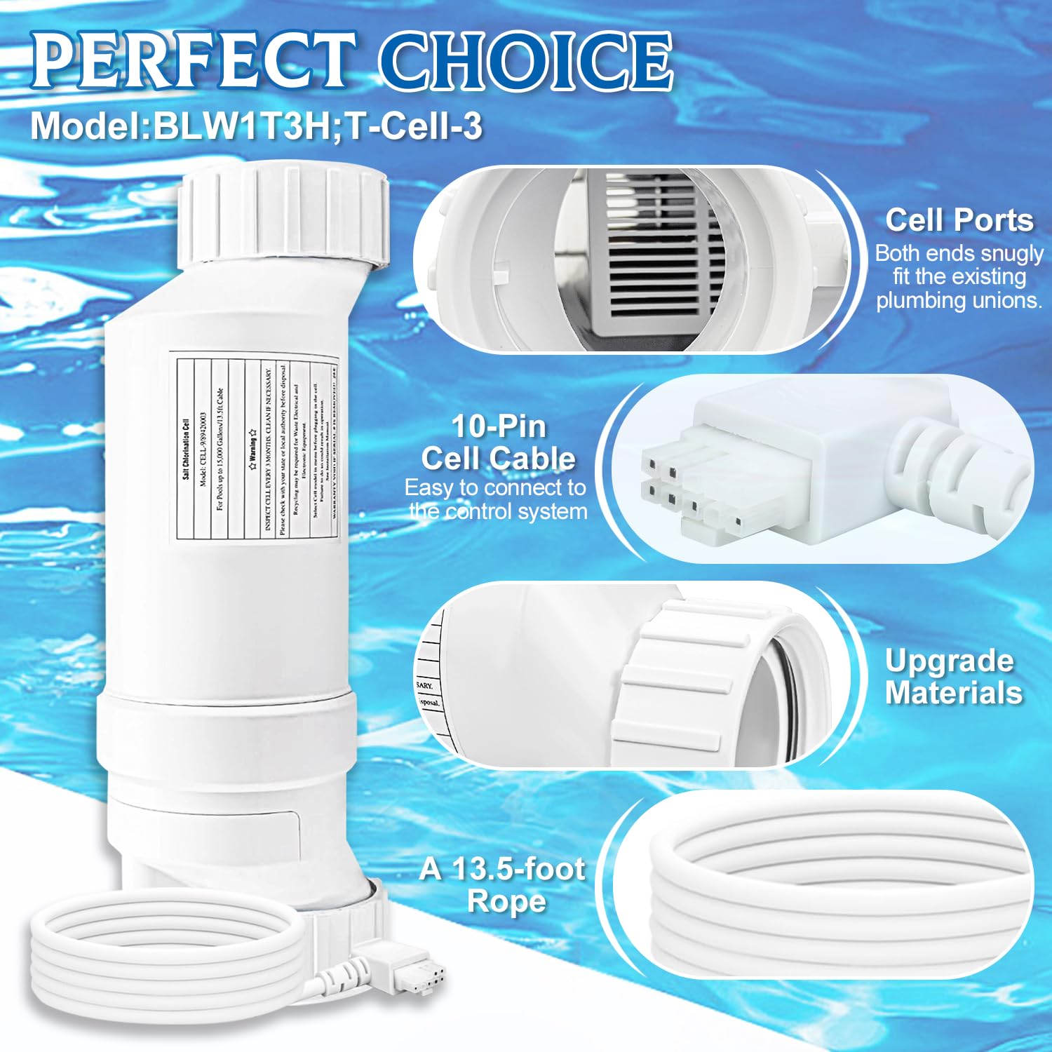 Hayward T-Cell-3 Compatible Salt Chlorine Generator | 15,000 Gallon Pool Salt Cell Replacement | In-Ground Swimming Pool Chlorination System | Perfect for Backyard Pool Maintenance & Water Sanitation