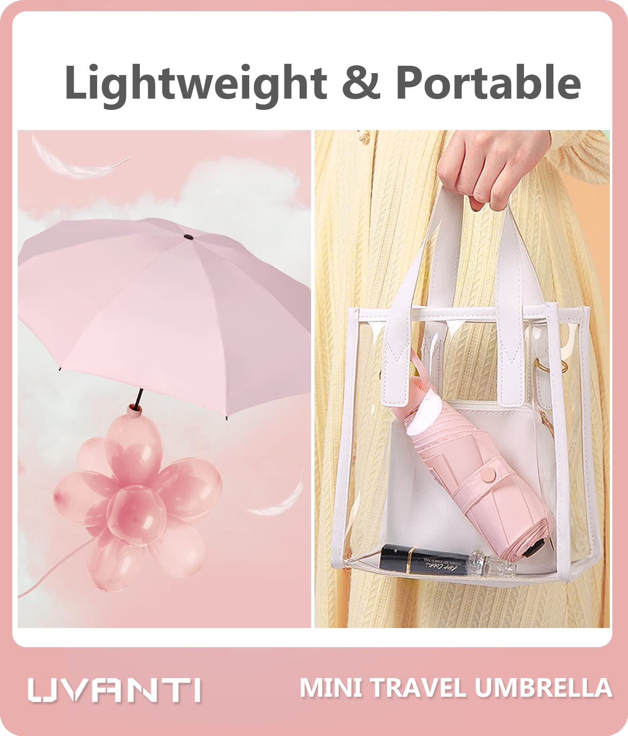 Compact Travel Umbrella with Case - Lightweight Folding Mini Umbrella for Backpack, Purse & Travel - UV Sun & Rain Protection for Kids, Women & Men - Perfect for Commuting, Outdoor Activities & Daily Use