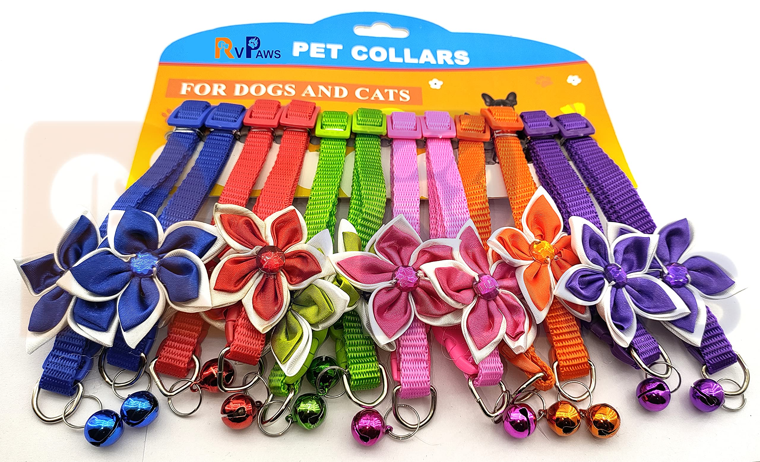 RvPaws Adjustable Dog Collar with Bell & Bow Tie - Cute Safety Collar for Puppies & Small Dogs, Flower Design Pet Collar (X-Small, 10mm, Red) - Perfect for Daily Walks, Grooming & Special Occasions