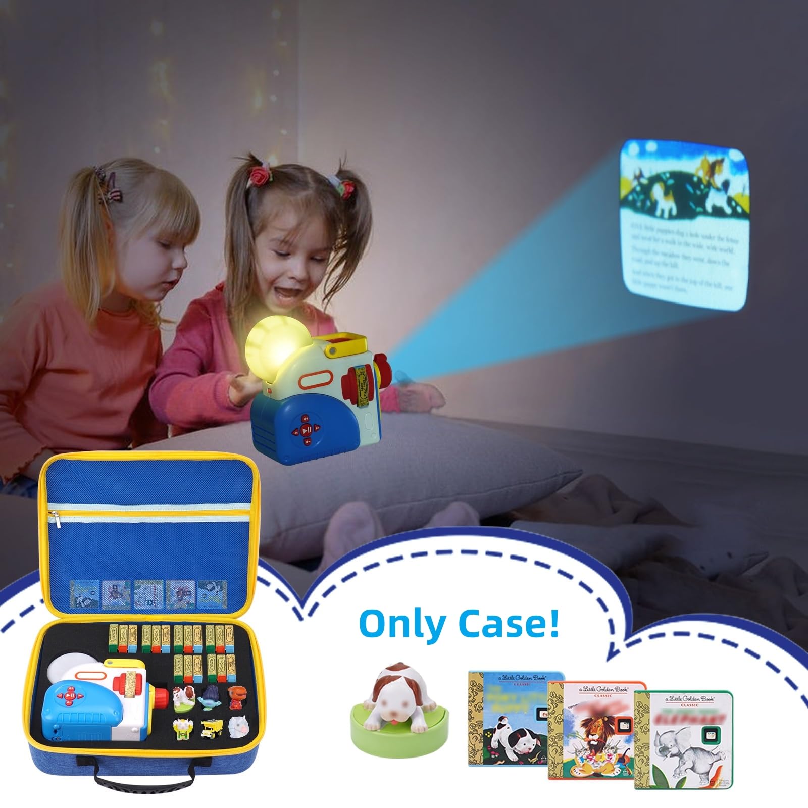 Little Tikes Story Dream Machine Travel Case - Durable Carry Box for Kids Books & Projector Toys | Perfect Gift for 3+ Year Old Girls | Blue Storage Organizer for Bedtime Stories, Travel & Playtime