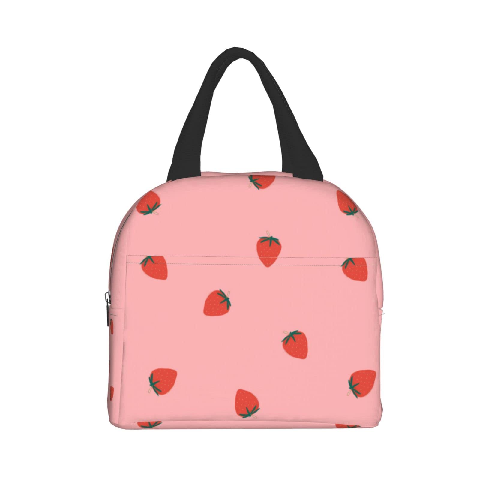 Strawberry Print Insulated Lunch Box - Reusable & Portable Meal Container for Men & Women - Perfect for Work, Travel, Picnic & School Lunch Bags