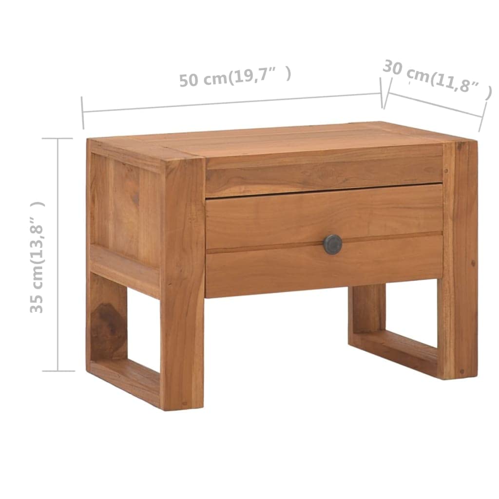 Modern Nightstand with Drawer - Solid Teak Wood Bedside Table (19.7