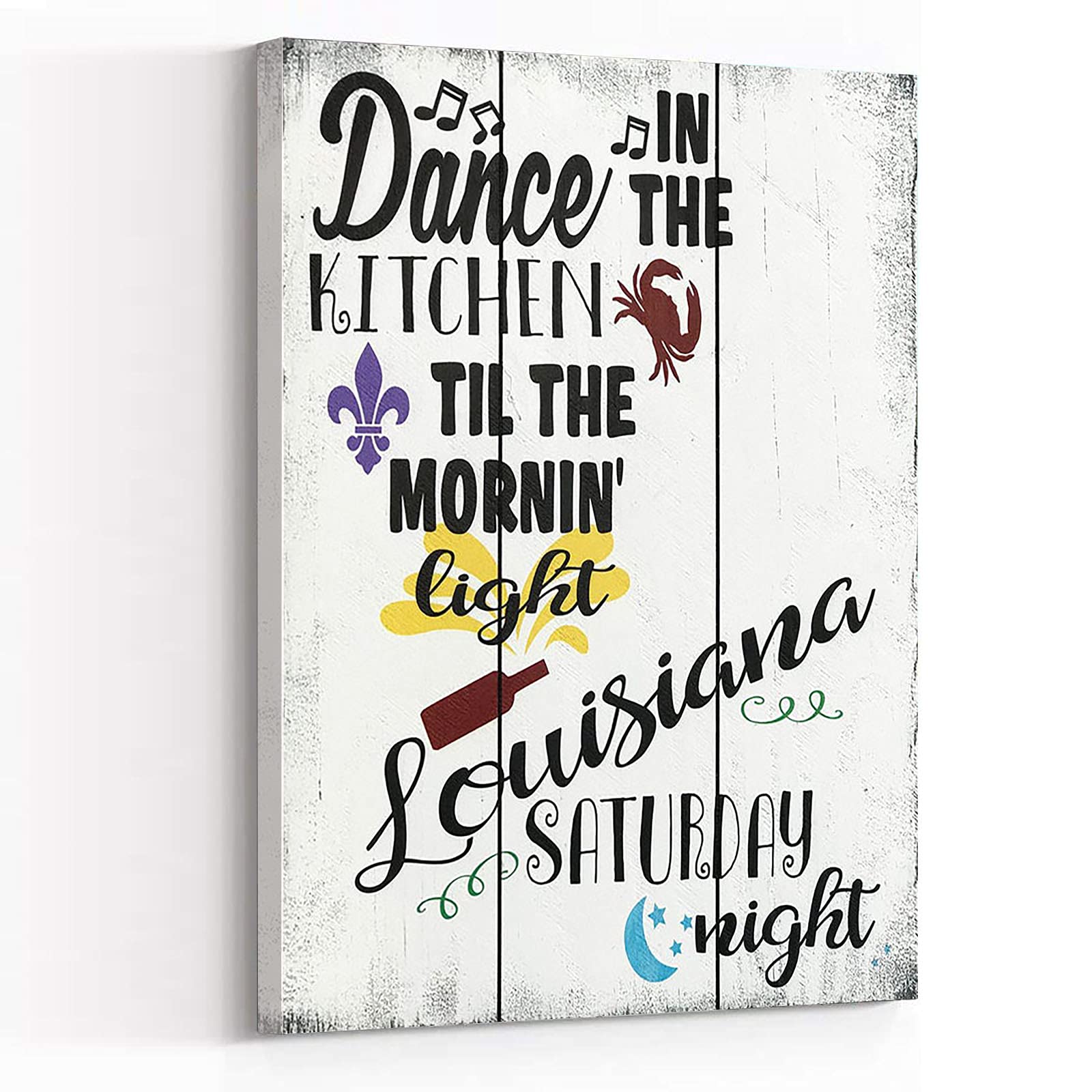 Small Kitchen Wall Art - Distressed Framed Canvas Sign 'Dance In The Kitchen Louisiana Saturday Night' - 12''x18'' Modern Wall Decor for Home, Cafe & Restaurant