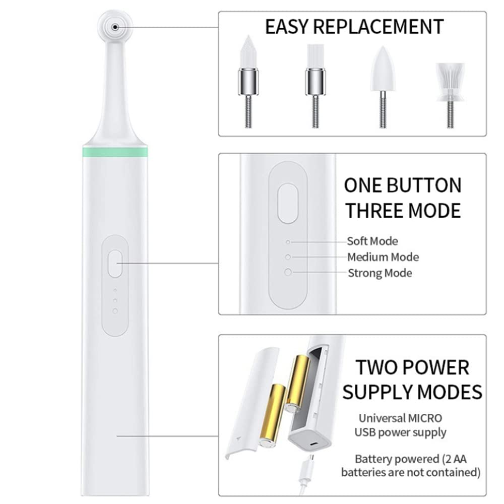 Electric Tooth Polisher & Stain Remover - Professional Teeth Whitening Kit with 4 Polishing Heads for Plaque, Tartar & Yellow Teeth - Safe for Humans & Pets - Perfect for Home Dental Care & Oral Hygiene (Green)