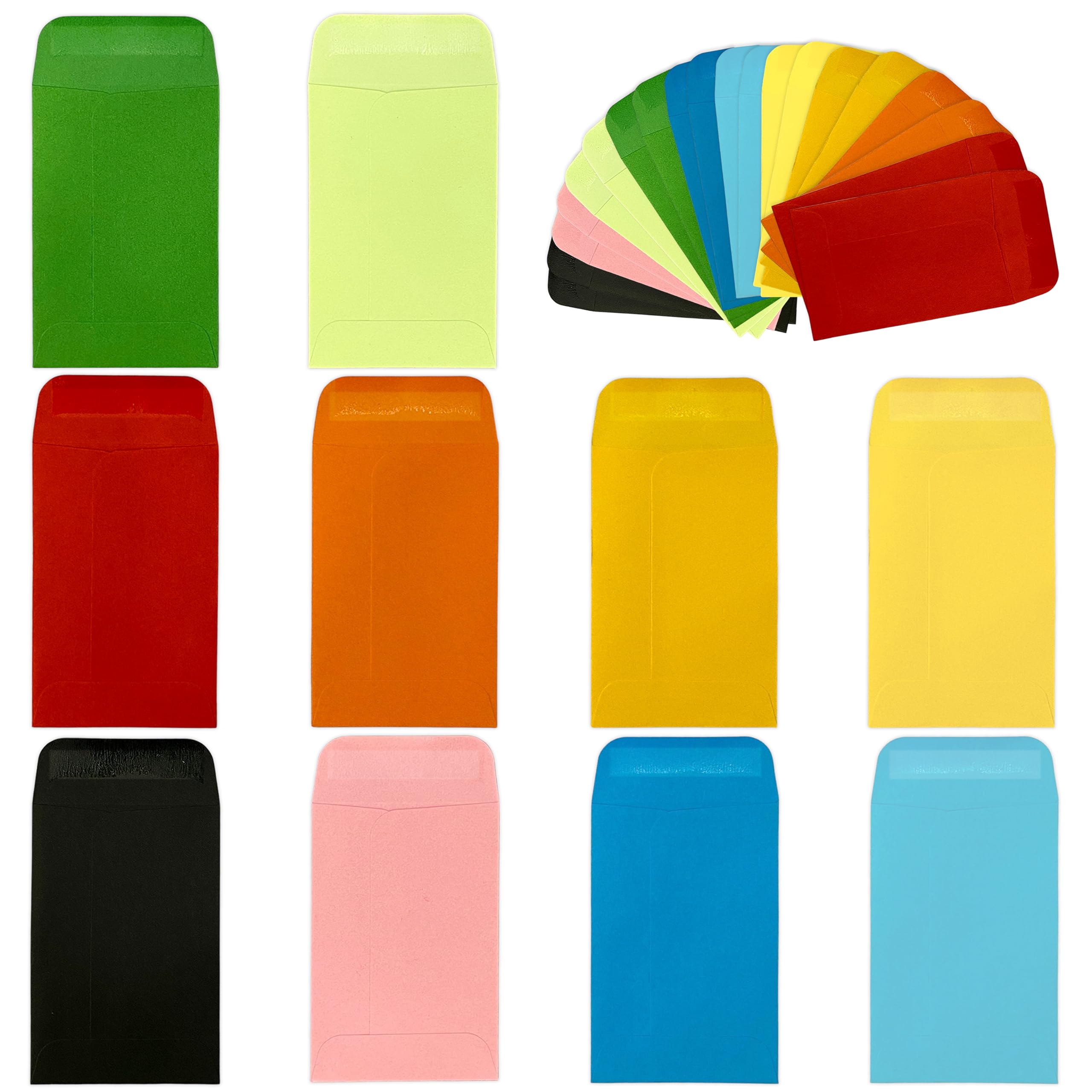Colorful Coin Envelopes 2.25 x 3.5 Inches - 200 Pack Self Seal Small Kraft Envelopes for Cash, Coins, Jewelry, Gift Cards & Seed Storage - Perfect for Organizing, Gifting & Small Item Protection