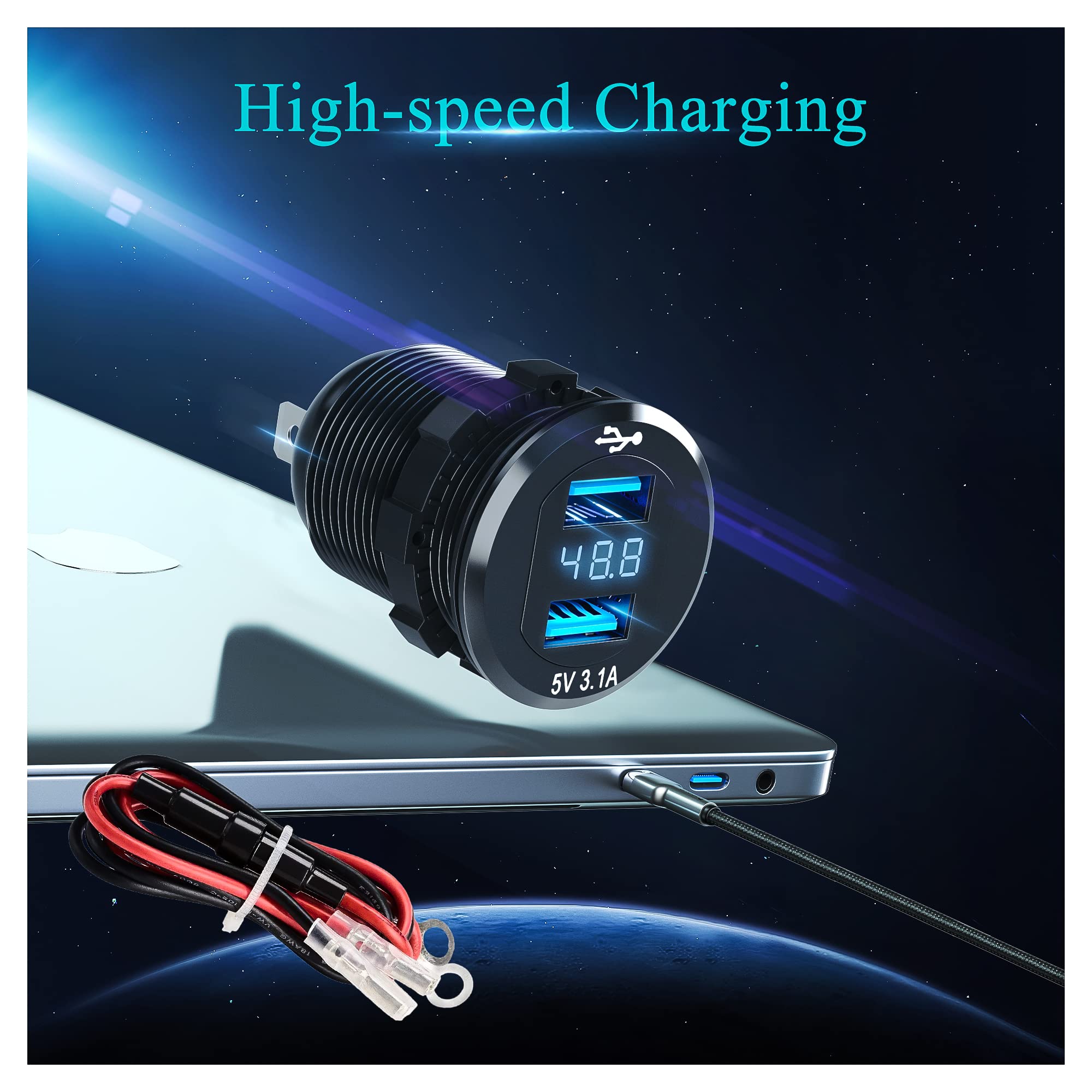 10L0L Golf Cart Charger with Dual USB Ports - 5A Fast Charging for Club Car, EZGO & Yamaha - Perfect for On-Course Power Needs