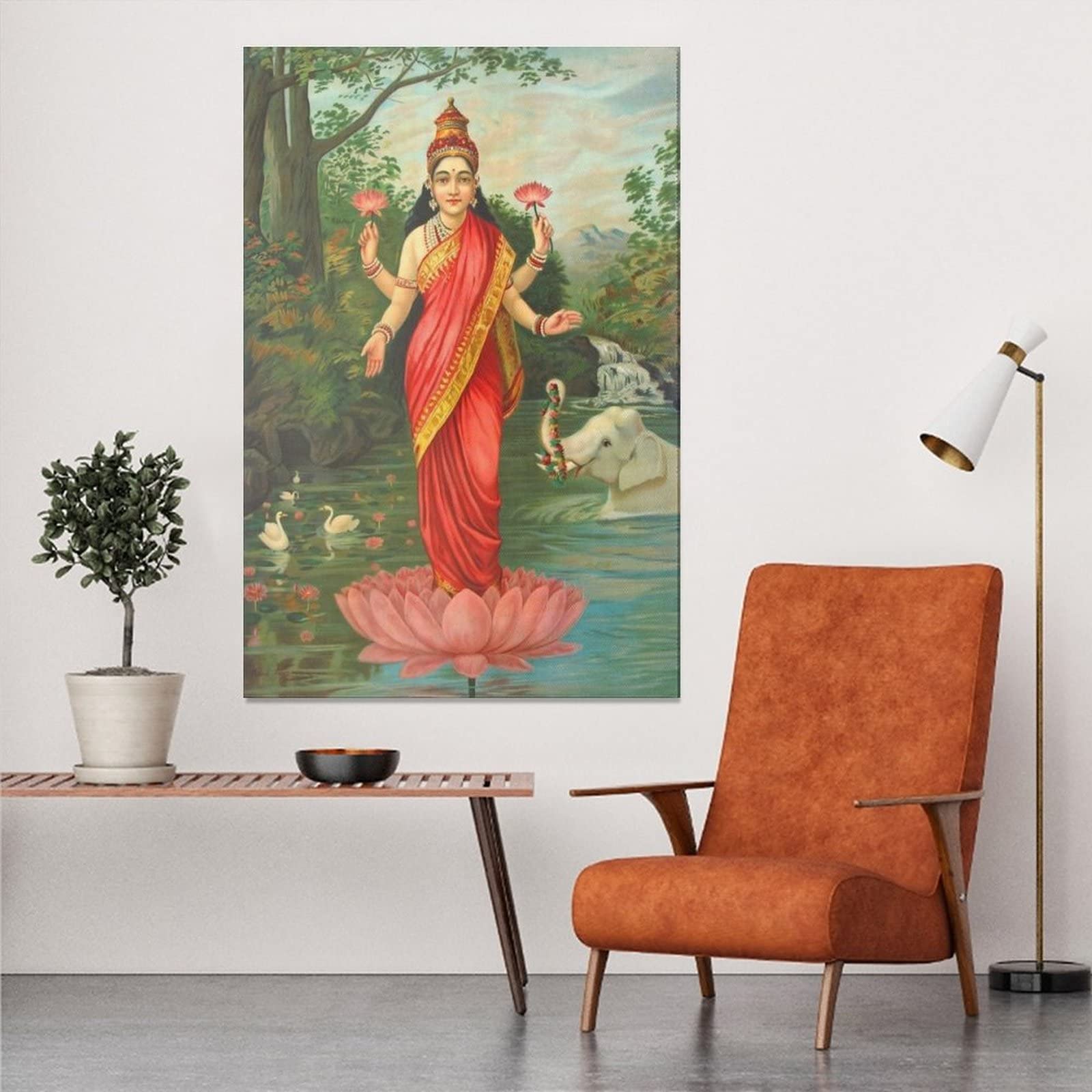 Lakshmi Hindu Goddess Canvas Wall Art Print - 12x18 Inches (30x45cm) Spiritual Home Decor for Bedroom, Living Room & Office - Perfect Gift for Yoga Studios, Meditation Spaces & Indian Culture Enthusiasts