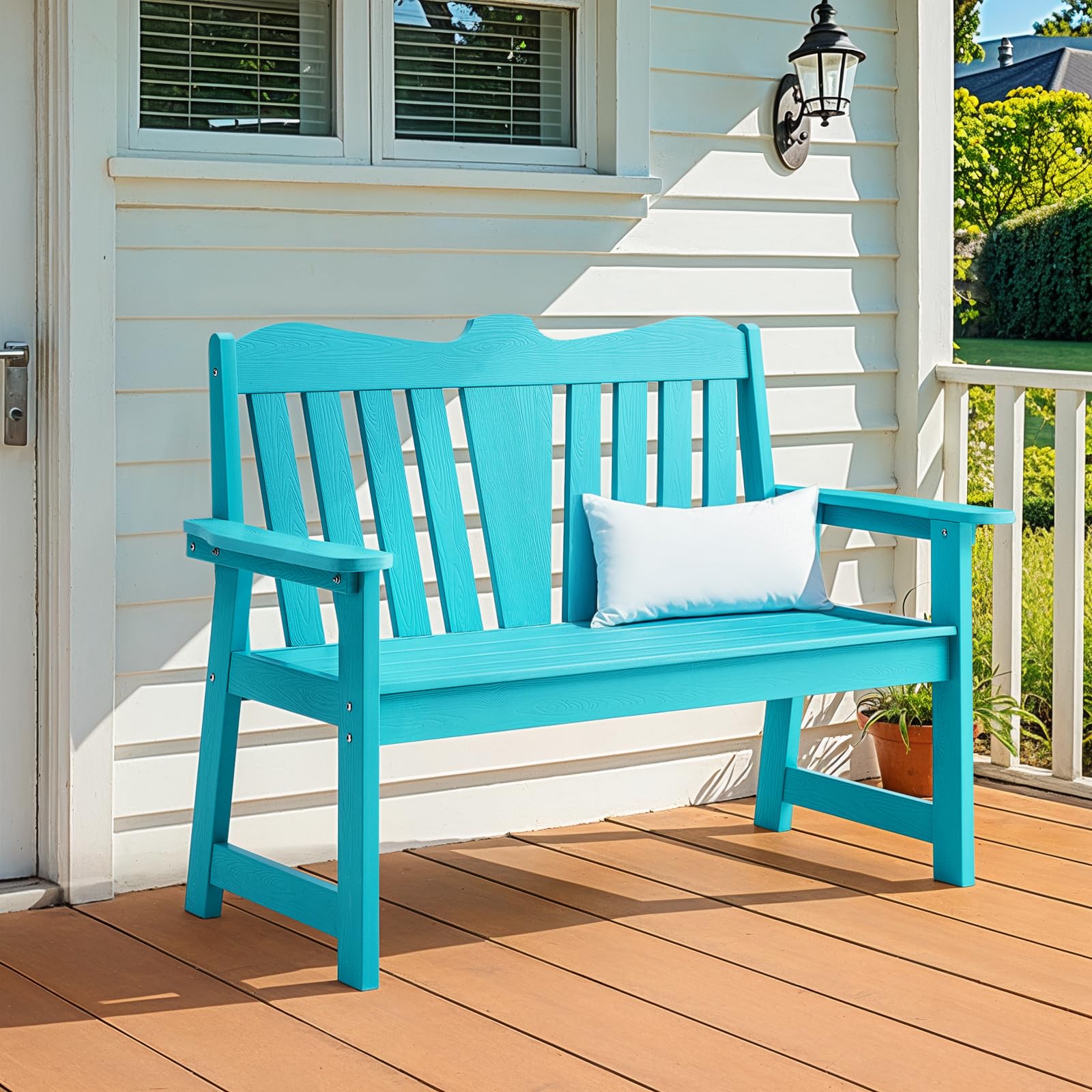 **2-Person Weatherproof Outdoor Bench - All-Weather Garden & Patio Furniture with Wide Armrests & Backrest - Rot & Fade Resistant for Porch, Backyard, Park - Easy Assembly in Blue - Perfect for Relaxing in Gardens, Decks & Outdoor Spaces**