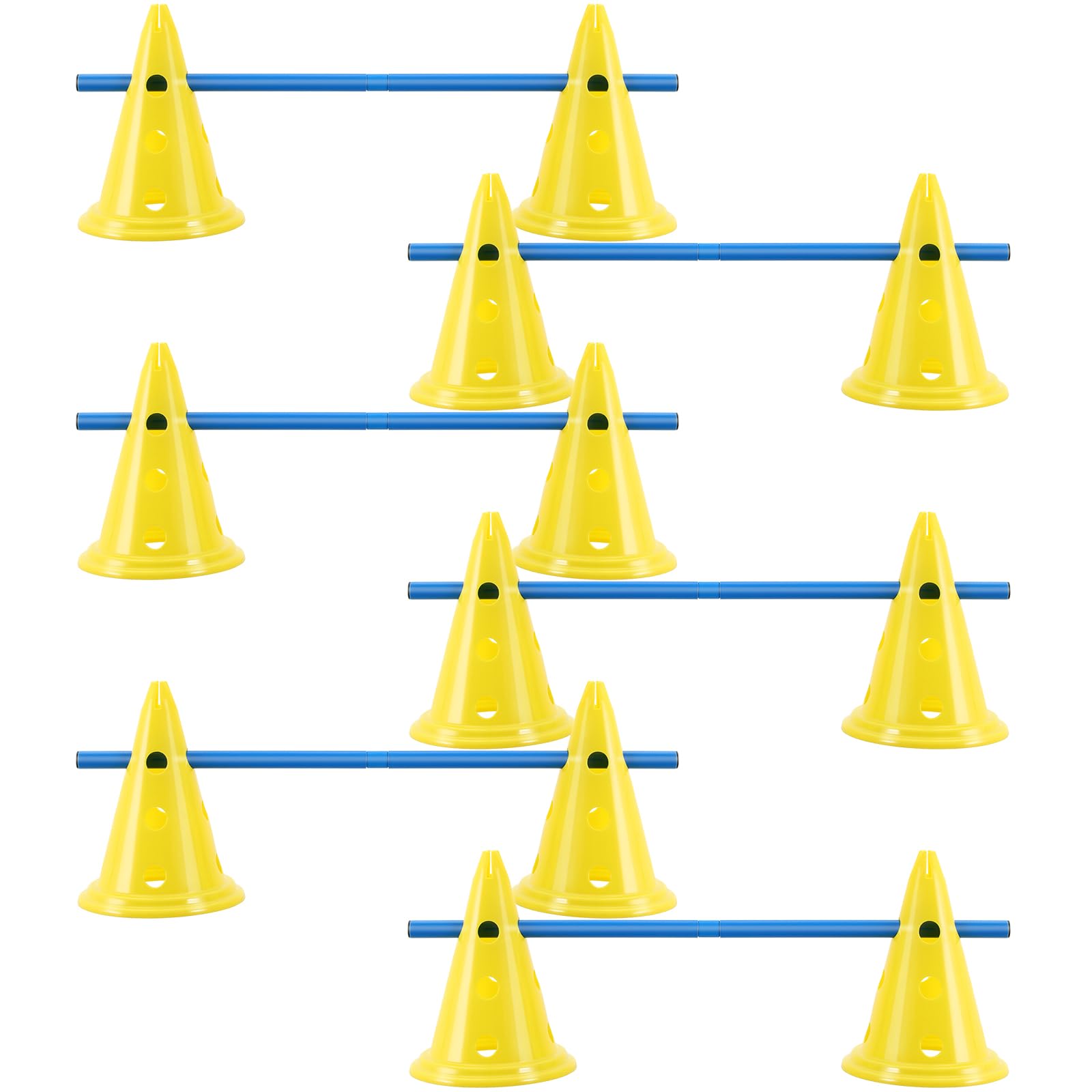 **Dog Agility Training Set - 12 Cones & 6 Adjustable Rods for Backyard Obstacle Course | Outdoor Pet Exercise Equipment (Yellow & Blue) - Perfect for Backyard Training, Dog Sports & Fun Playtime**