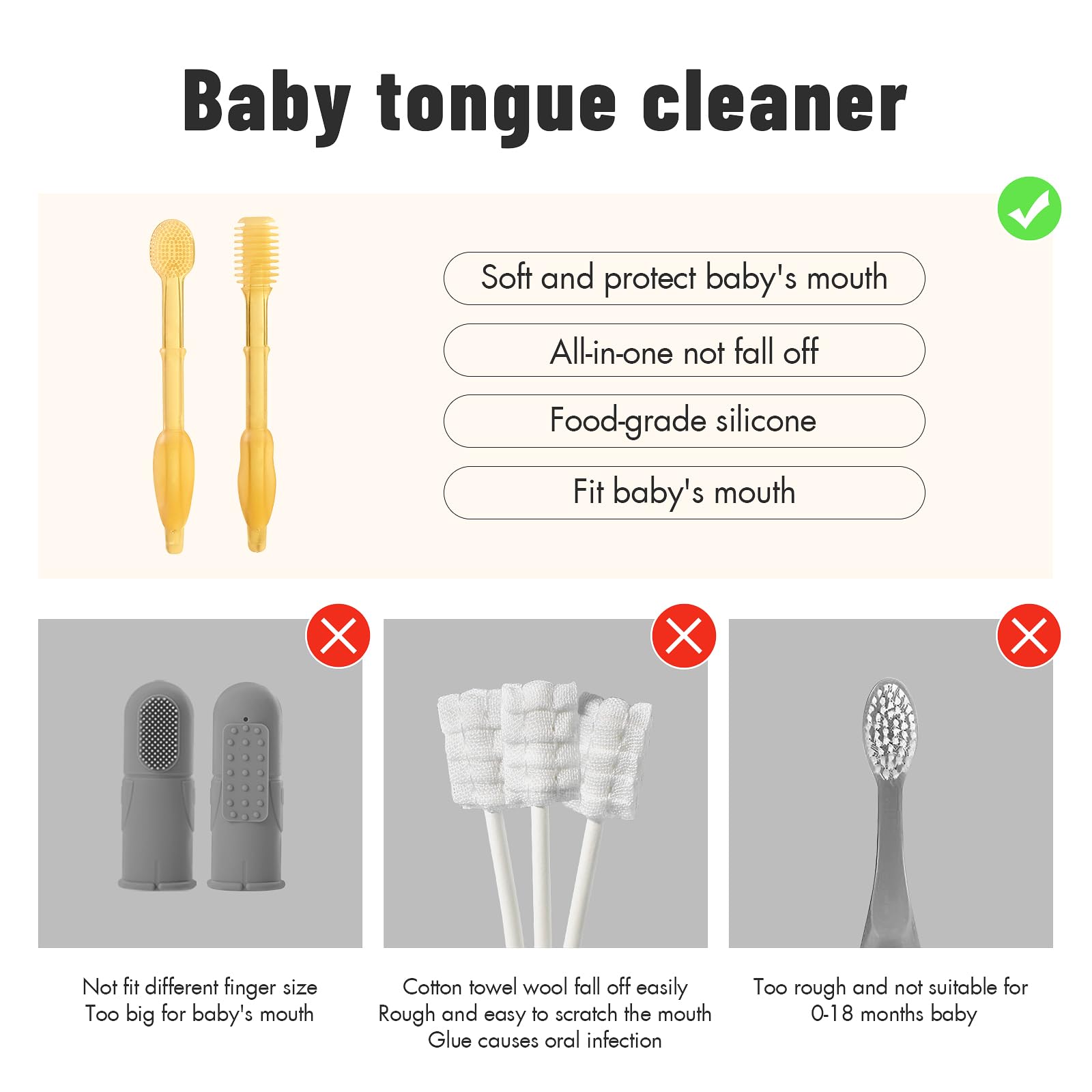 Phanpy Silicone Baby Toothbrush & Tongue Cleaner for Newborns 0-12 Months - Gentle Infant Oral Care Set for First Teeth Cleaning - Perfect for Daily Baby Mouth Hygiene at Home or Travel