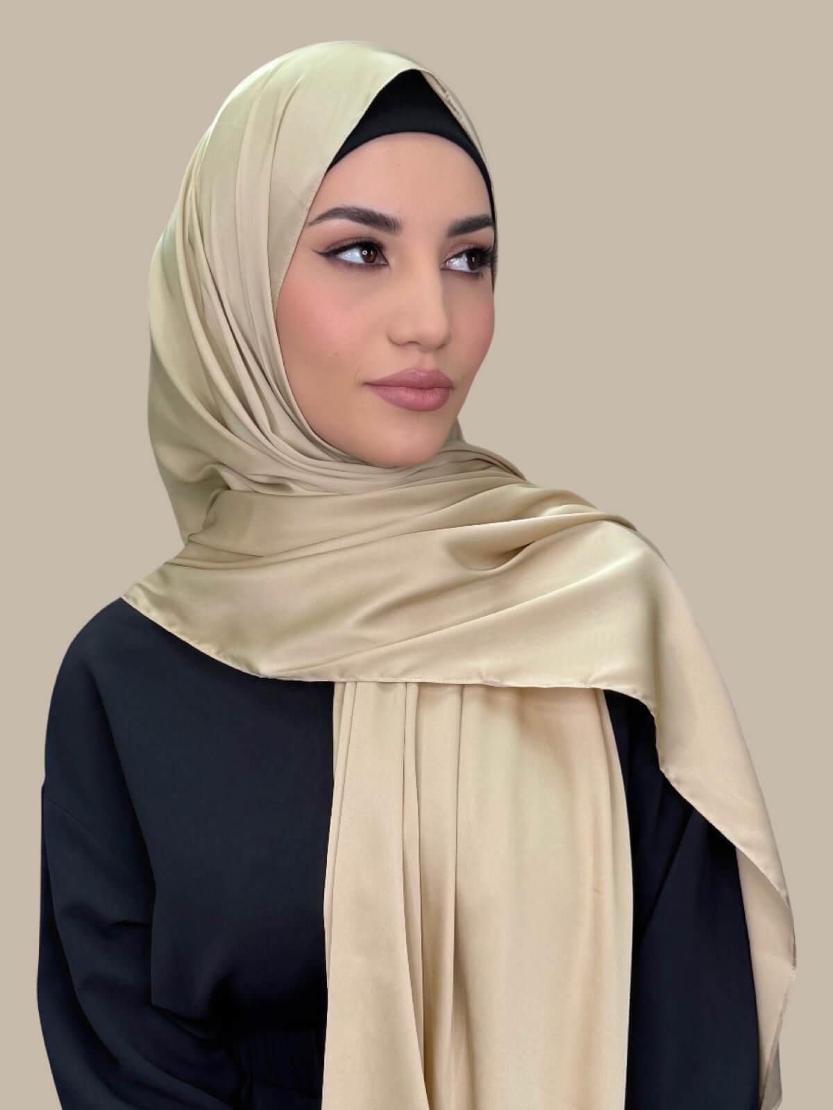 Luxury Soft Gold Satin Hijab Scarf - Elegant & Breathable for Women - Perfect for Daily Wear, Prayer, and Special Occasions