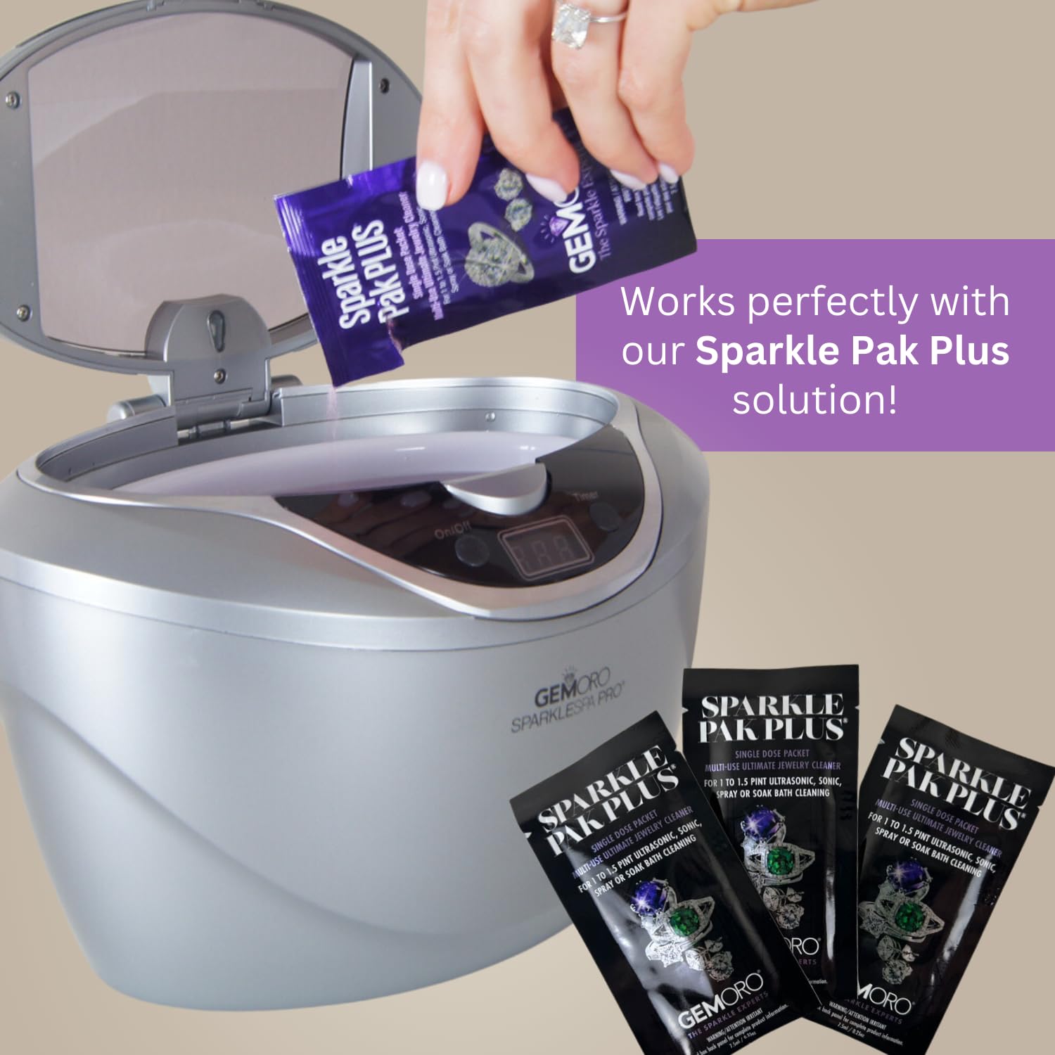 GemOro Sparkle Spa Pro Ultrasonic Jewelry Cleaner - 5 Programmable Timer Settings for Rings, Watches, Earrings & More | Digital Timer Professional Cleaning Machine (Slate Gray) | Perfect for Home Jewelry Care, Wedding Ring Maintenance & Watch Cleaning