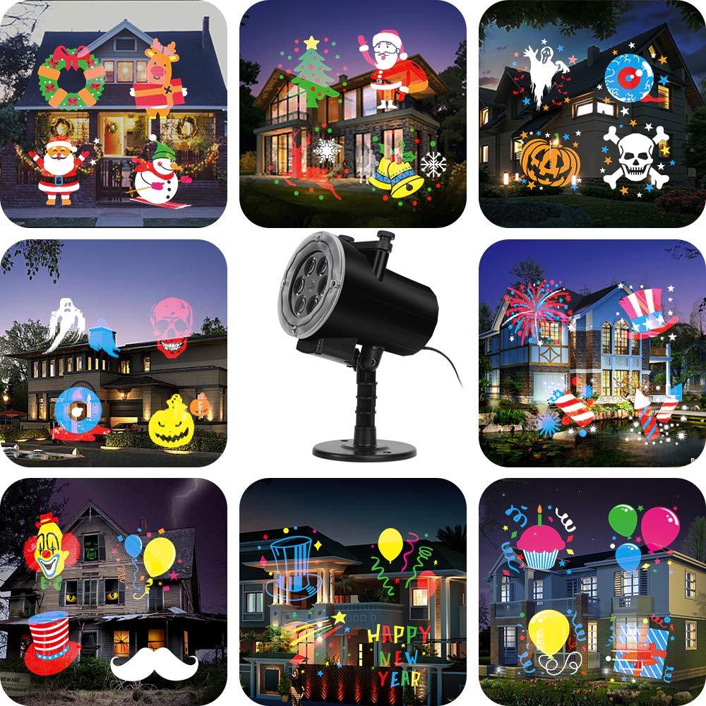 Christmas LED Projector Lights - Outdoor Holiday & Halloween Projector with 16 Slides, Waterproof IP65 Landscape Lighting for Yard, Garden, and Party Decorations