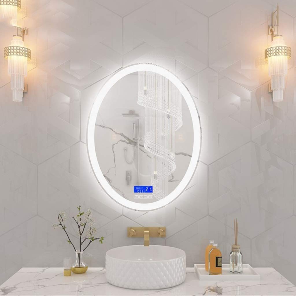 Bluetooth Makeup Mirror with Anti-Fog & Dimmable LED Lights - Modern Bathroom Wall Mirror Displaying Time & Temperature - Perfect for Vanity, Dressing Room & Beauty Salon