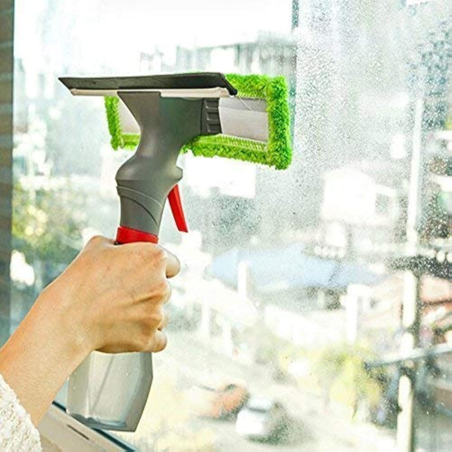 Purabelle 3-in-1 Plastic Easy Glass Spray Cleaning Brush Wiper - Car Window Cleaner for Windows, Mirrors, Glass, Floors & Stoves with Spray Bottle (Multicolor) - Perfect for Auto Detailing, Home & Kitchen Cleaning