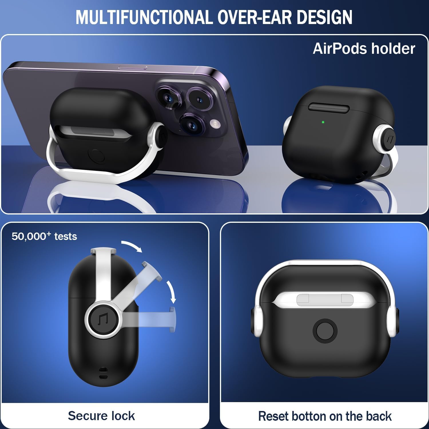 Custom AirPods 4th Gen 2024 Protective Case with Secure Lock & Keychain - Personalized Music Headphone Cover for All AirPods Models (USB-C/Lightning Compatible) - Black/White - Perfect for Travel, Gym & Daily Protection