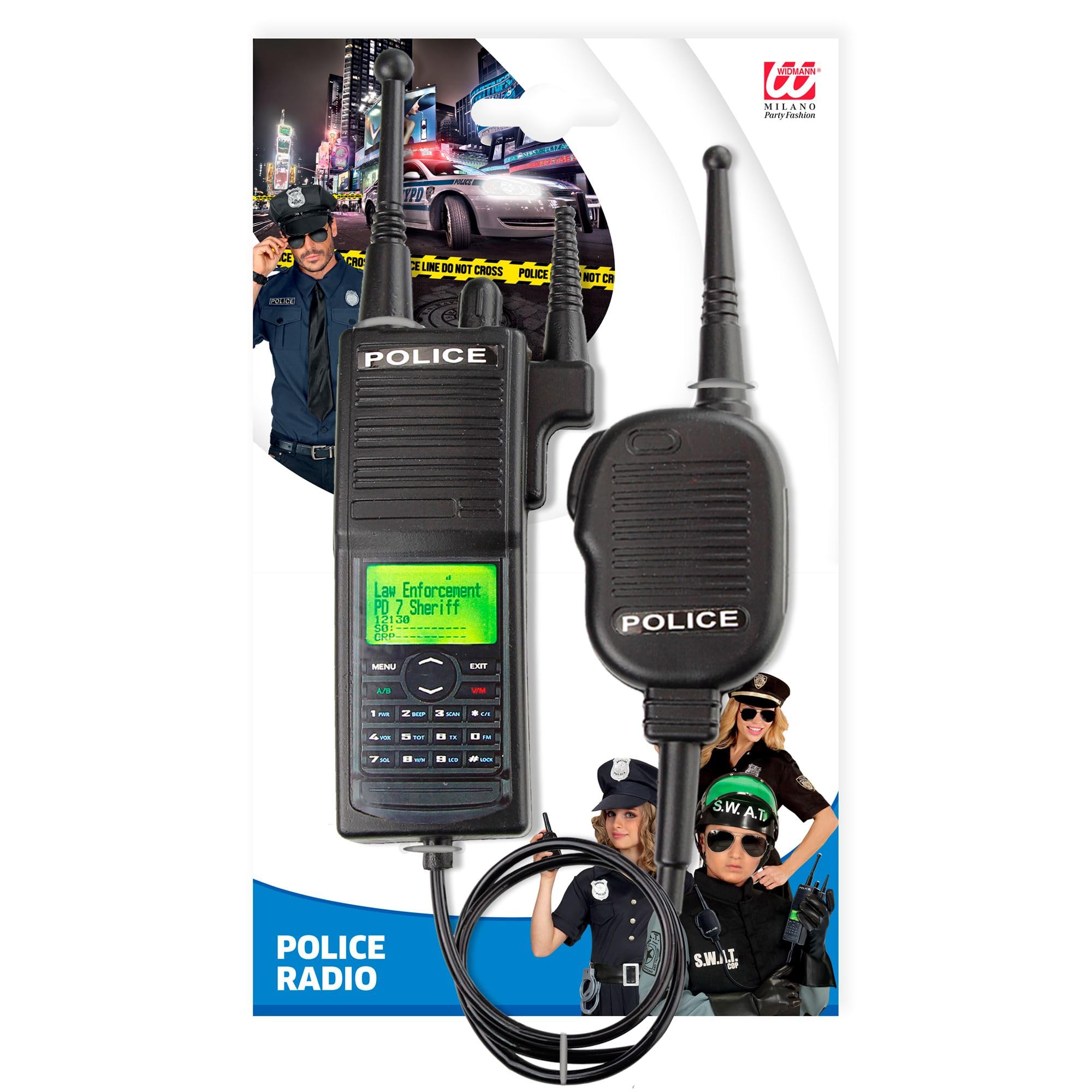 Widmann 08159 - Kids Police Walkie Talkie Toy, Unisex Costume Accessory for Police, Special Agent, FBI, SWAT, Halloween, Carnival - Black | Perfect for Role Play, Dress Up & Pretend Play Games