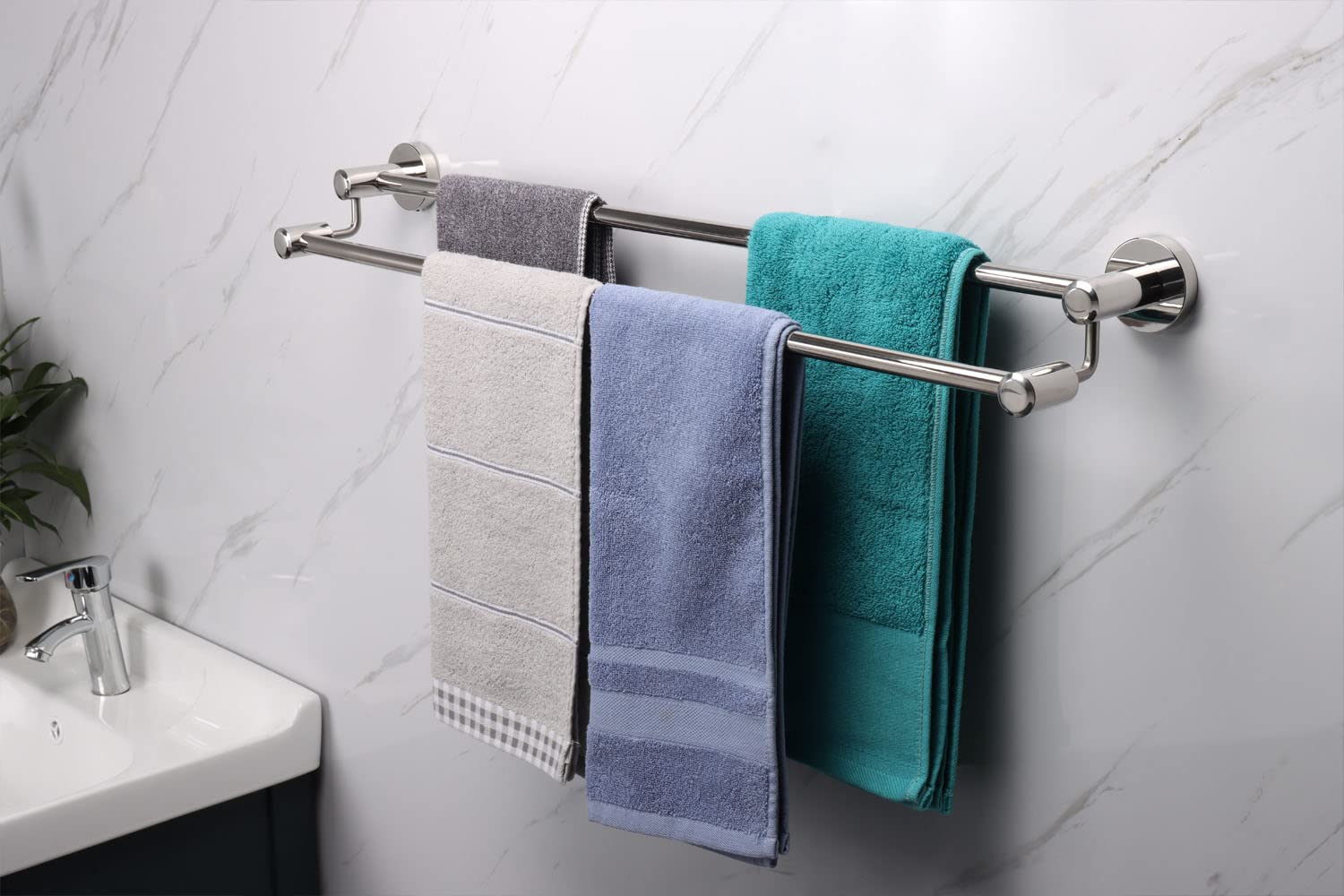 TocTen Double Bath Towel Bar - Thickened SUS304 Stainless Steel Towel Rack for Bathroom, Heavy Duty Wall Mounted Towel Holder (Chrome, 30 Inch) - Perfect for Spa, Hotel, and Home Bathroom Decor