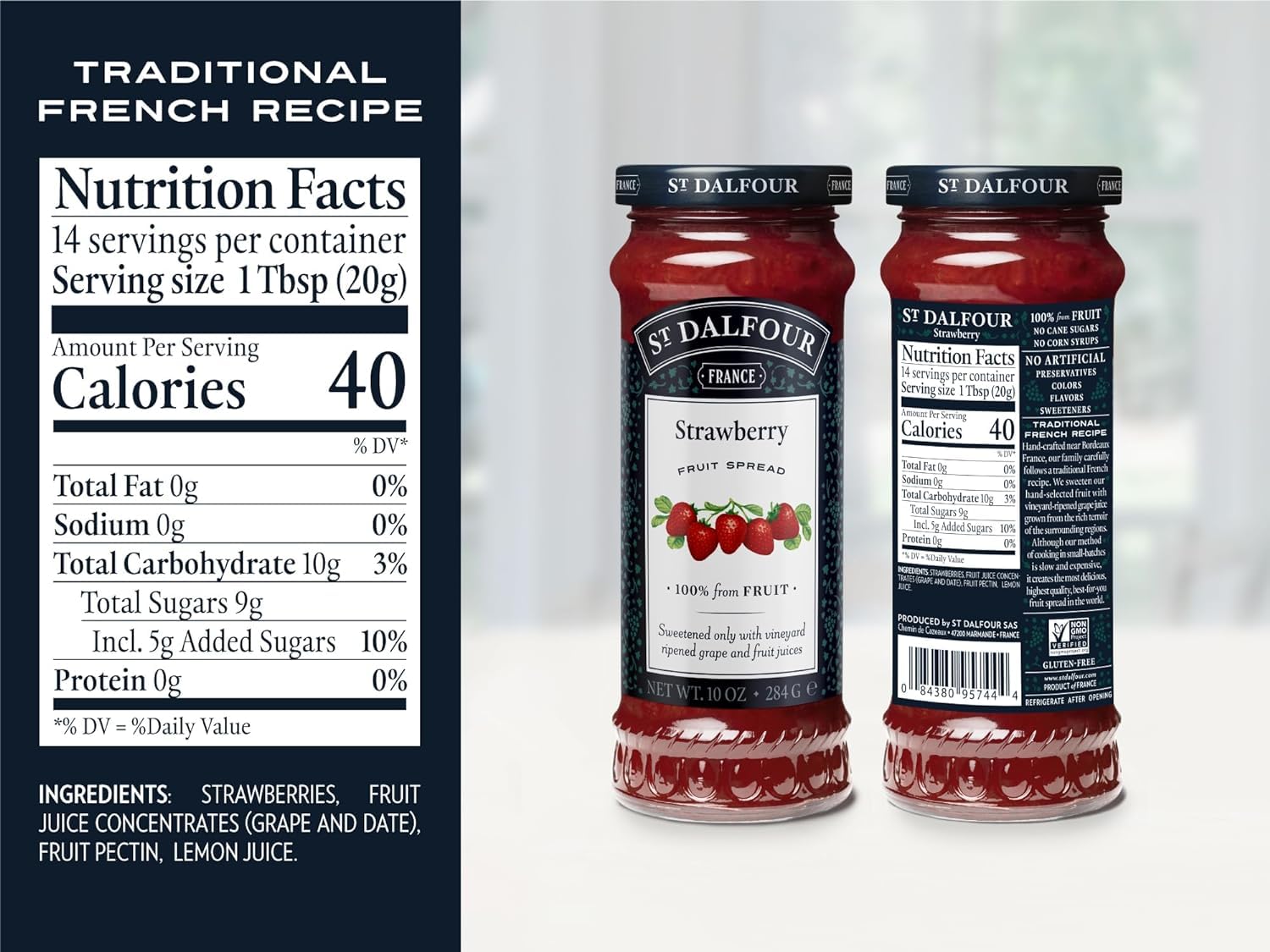 St. Dalfour Organic French Fruit Spread Bundle - 100% Natural Strawberry, Blueberry & Four Fruits Preserves (10 oz Each) | No Artificial Ingredients | Perfect for Toast, Yogurt & Baking