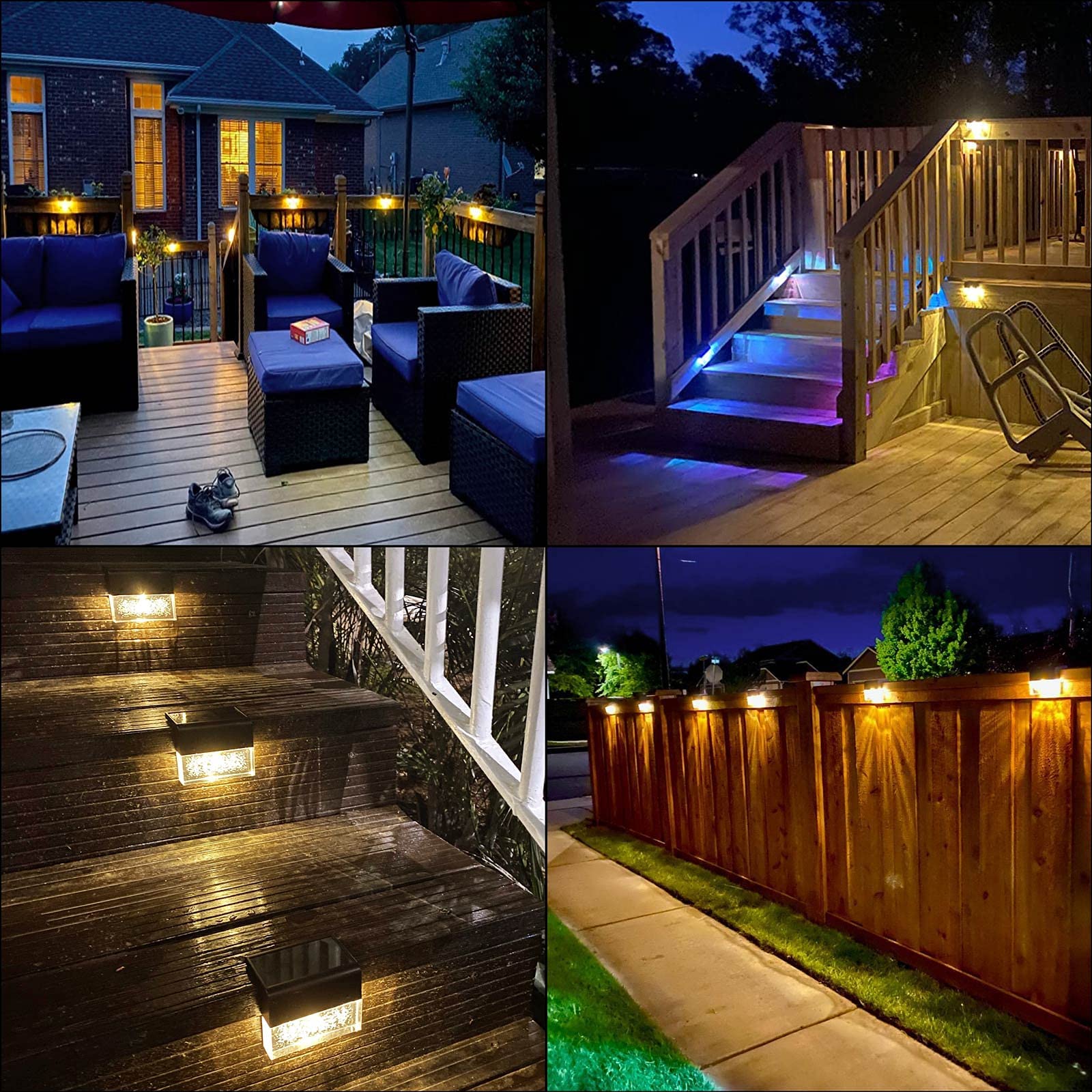 6 Pack Solar Deck Lights & 2 Pack Solar Post Lights - Waterproof Outdoor Lighting for Patio, Garden, Pathway, and Yard Decoration - Perfect for Evening Ambiance and Safety