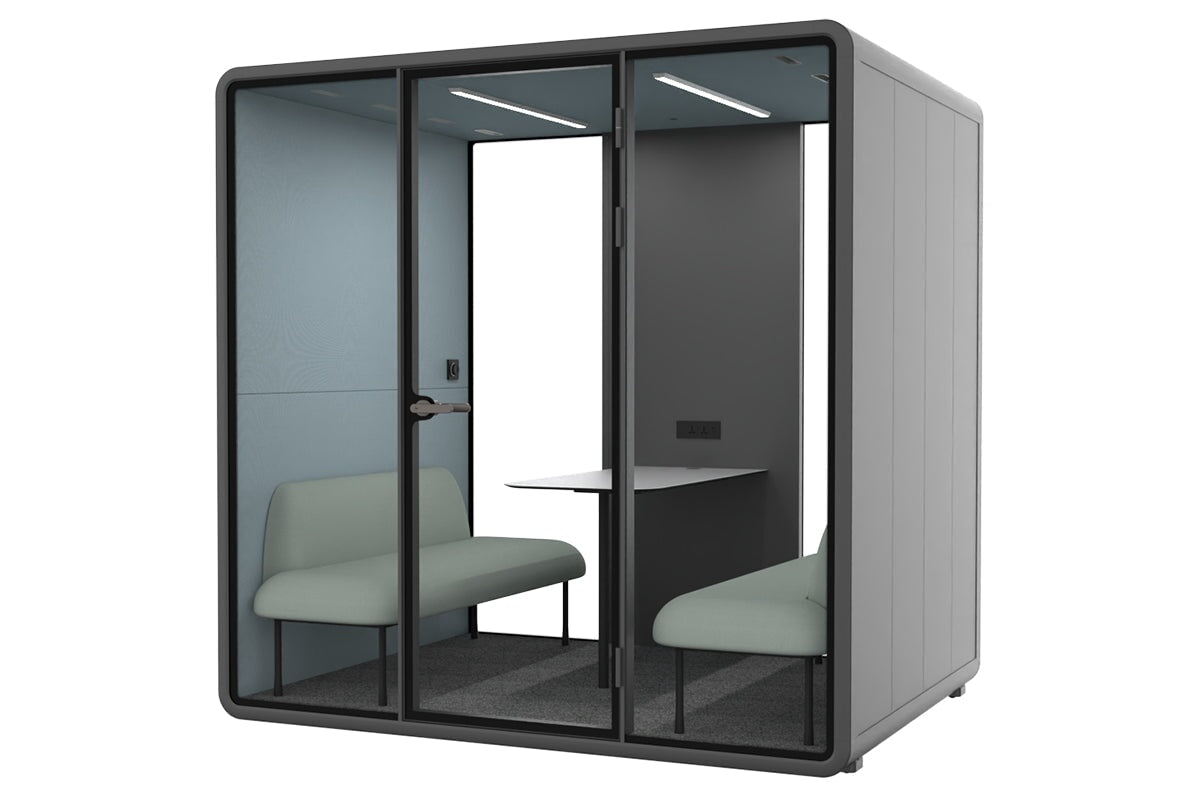 Nest 4 Person Meeting Booth with Echo Panel & Fabric - Soundproof Office Pod for Team Collaboration & Private Calls