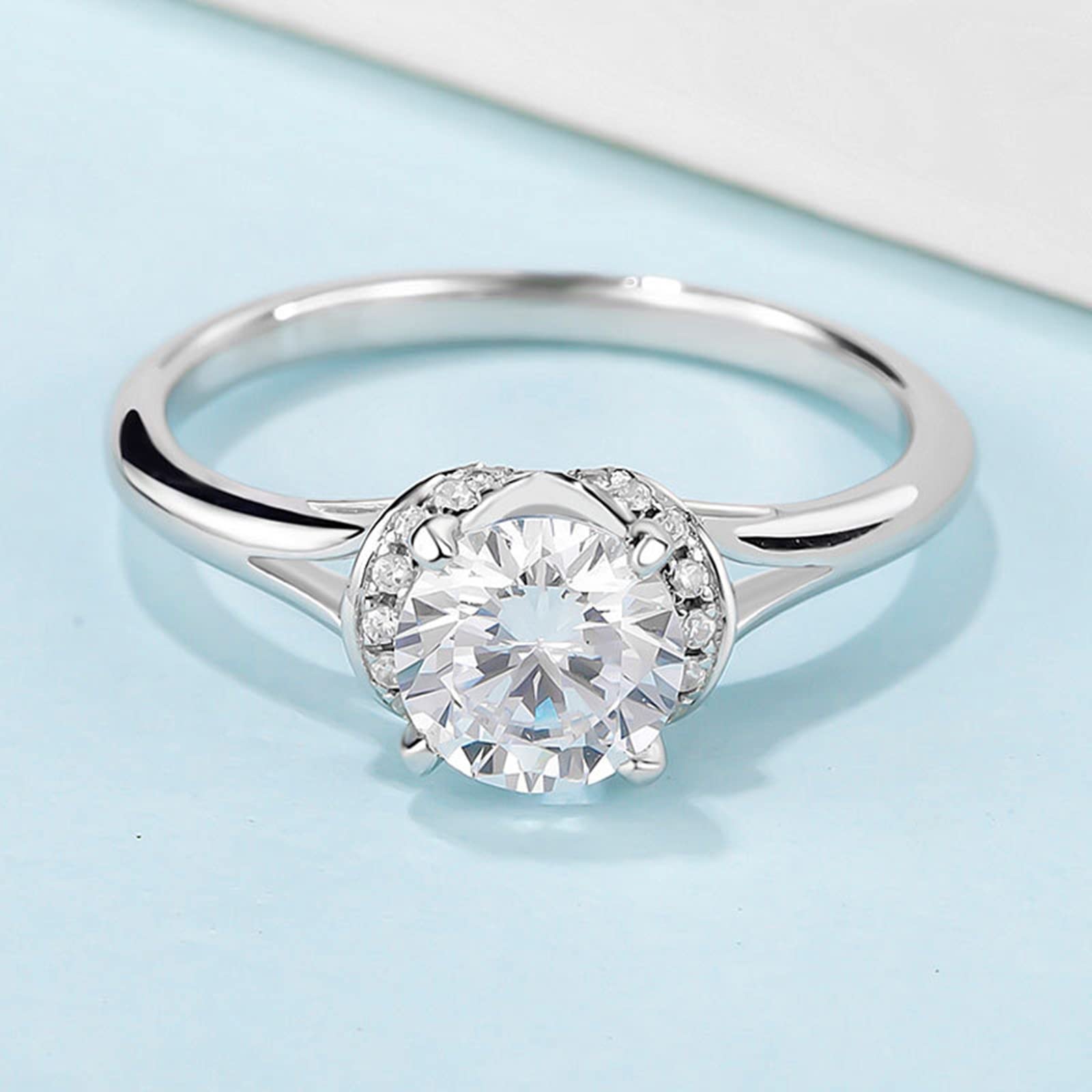 925 Sterling Silver Promise Rings for Women - 1ct Moissanite Halo Engagement Ring with 4 Prong Setting, Round Cut (Perfect for Anniversaries, Proposals & Special Occasions)