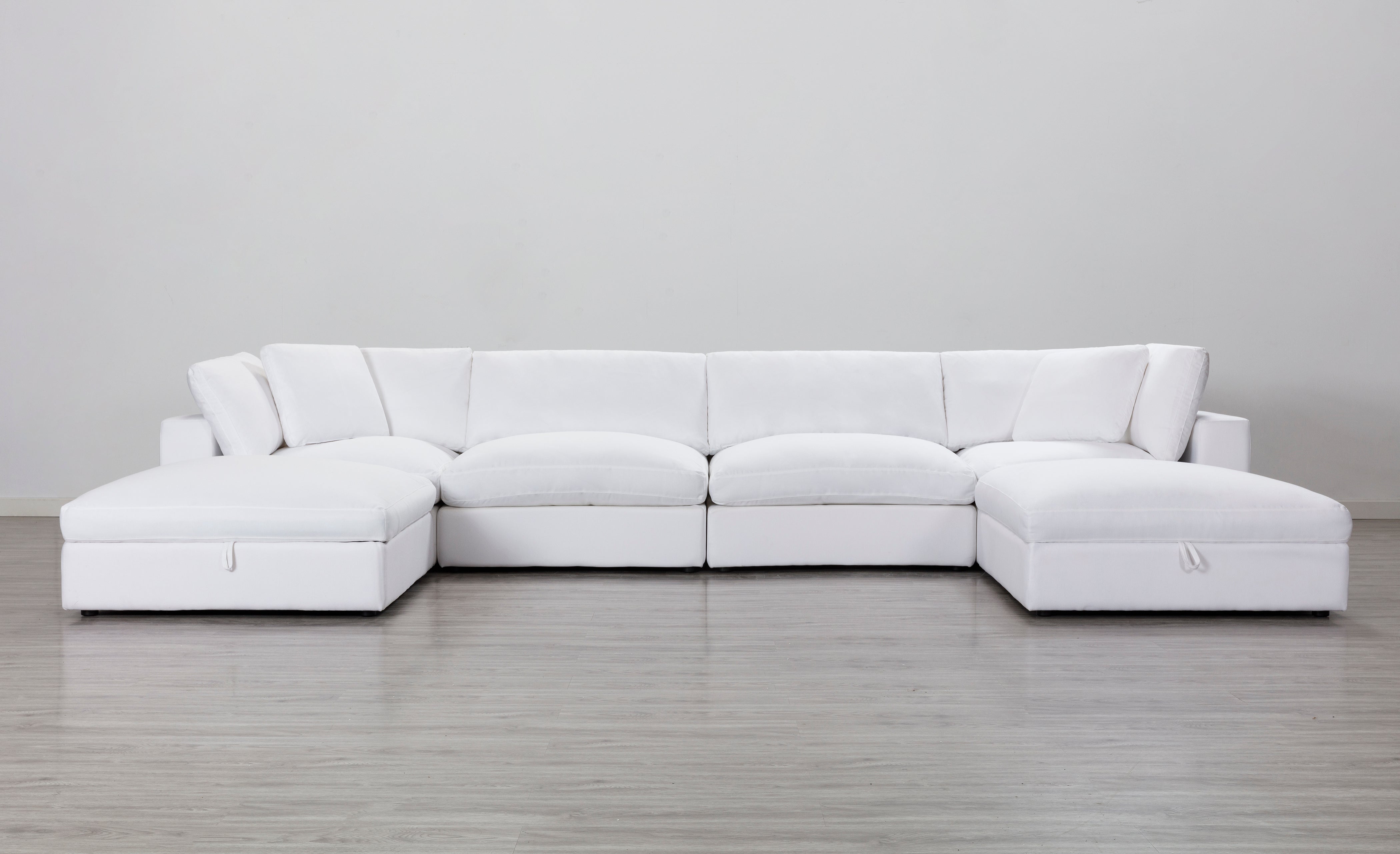 Rivas Contemporary Feather Fill 5-Piece Modular Sectional Sofa with 2 Ottomans in White | Modern Living Room Furniture for Small Spaces & Family Gatherings