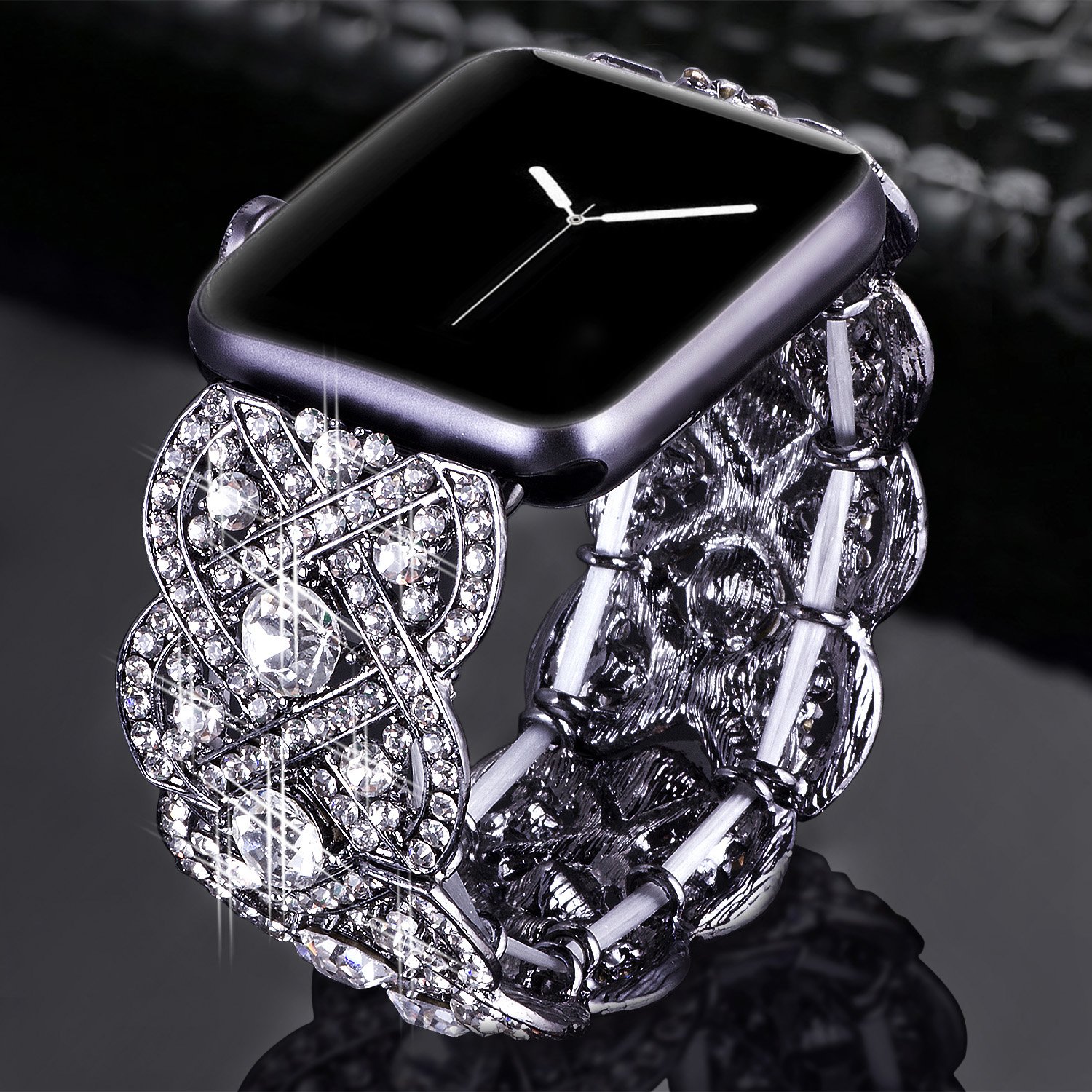 VIQIV Bling Bands - Diamond Rhinestone Stainless Steel Metal Bracelet Strap for Apple Watch 40mm 44mm (Compatible with Series 6/5/4) - Elegant Women's Wristband for Parties, Weddings & Everyday Wear