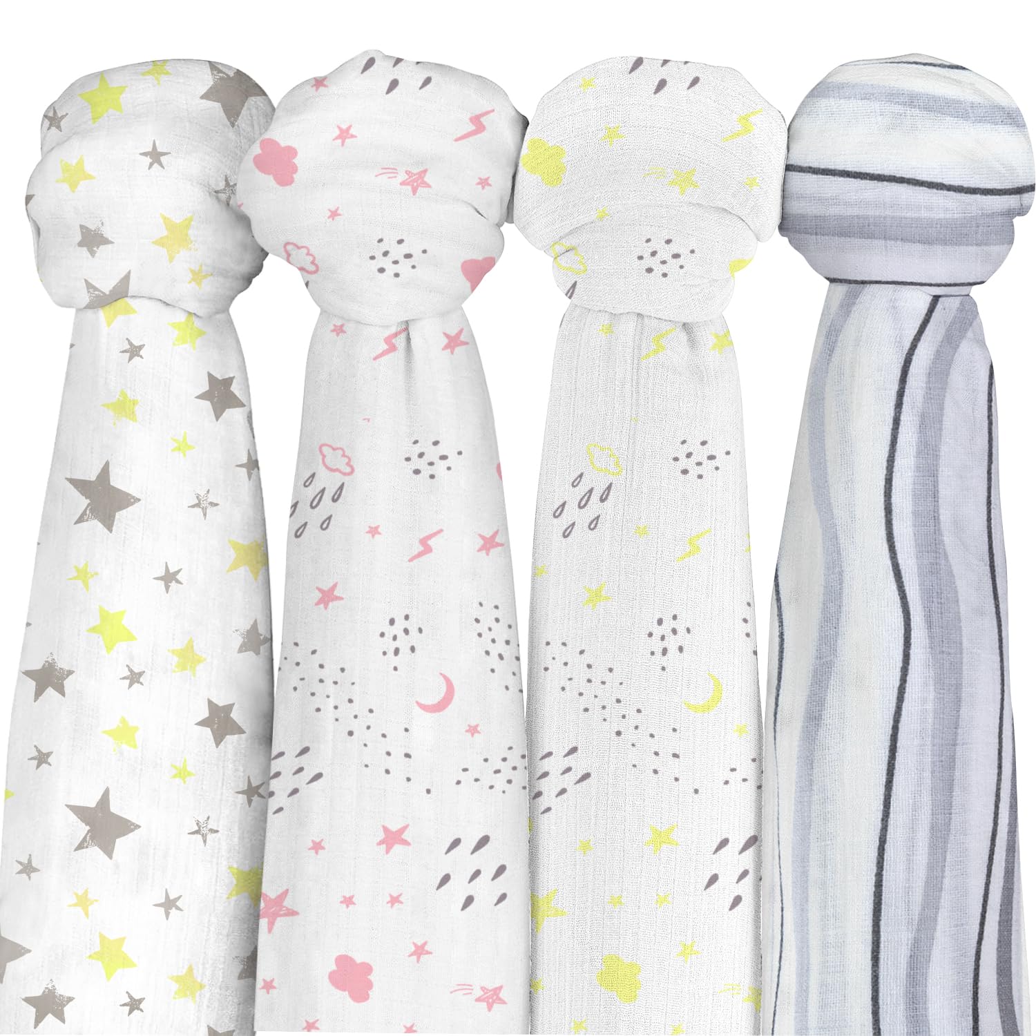Bimocosy 4-Pack Baby Muslin Swaddle Blankets for Boys & Girls - 100% Cotton, Breathable, Skin-Friendly Receiving Blankets (47x47 Inches, Yellow Sky) - Perfect for Newborn Swaddling, Nursing, and Stroller Cover
