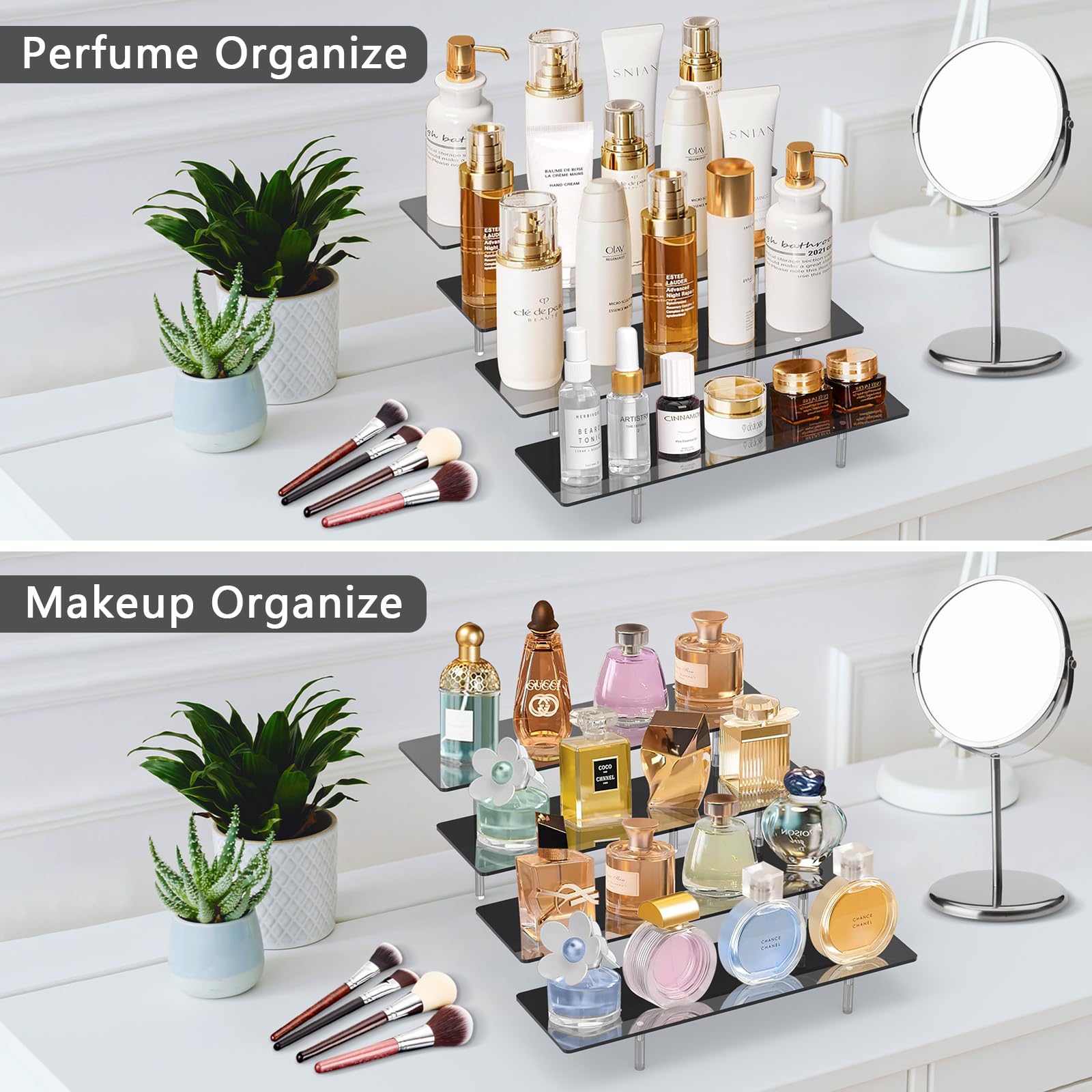 4-Tier Acrylic Riser Display Stand - Black Cupcake Stand, Perfume Organizer & Funko Pop Shelf | Perfect for Dessert Displays, Skincare Organization & Cosmetic Storage (1 Pack) - Great for Bakeries, Retail Stores & Home Decor