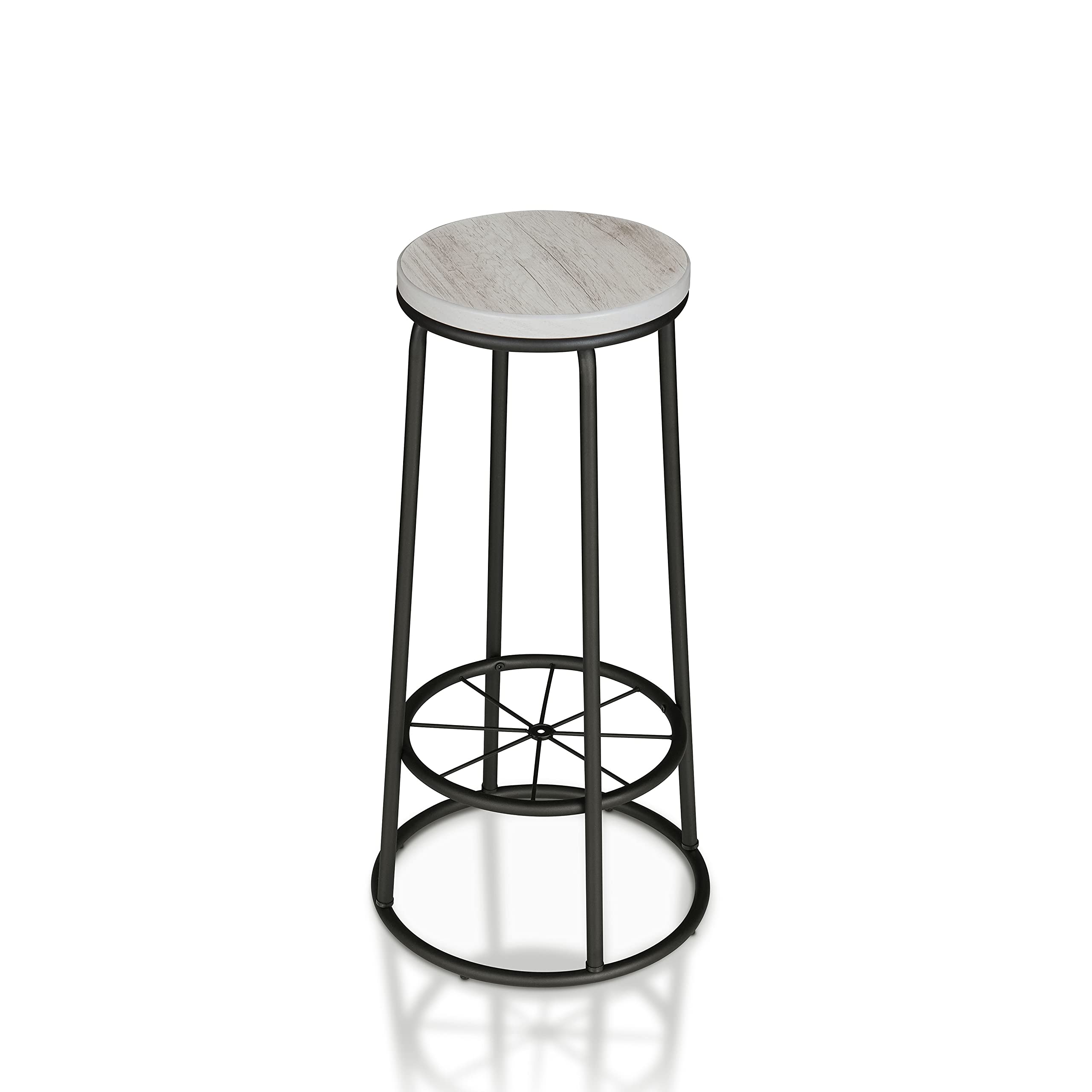 Modern Round Metal Bar Stools Set of 2 - 17 Inch Height with Footrest - Coastal White Kitchen & Dining Room Stools - Perfect for Breakfast Bars, Countertops & Home Decor