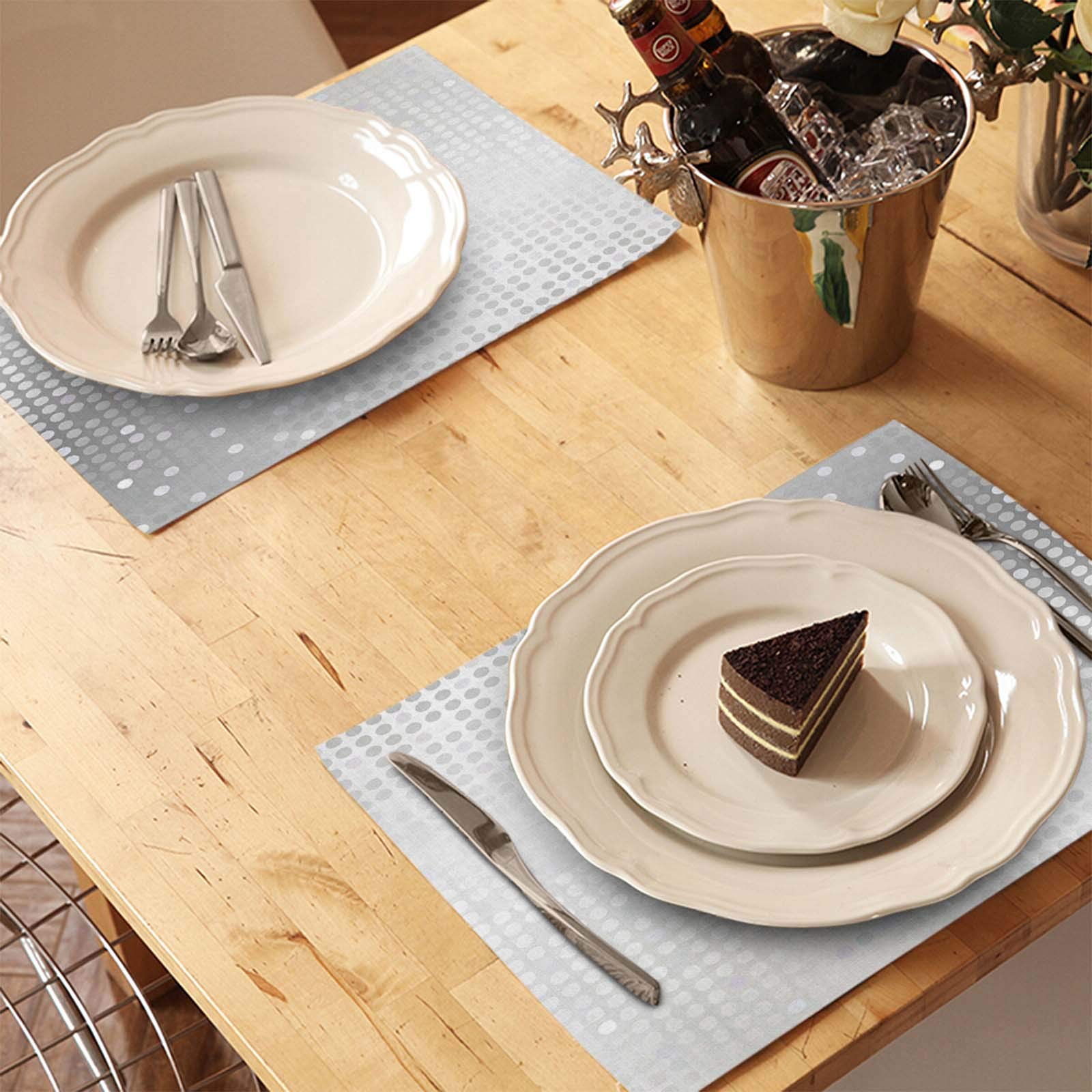 Shiny Silver Sequins Placemats Set of 4 - Washable Fabric Table Mats with Dot Design for Dining Room Decor | Perfect for Holiday Dinners, Parties & Home Entertaining