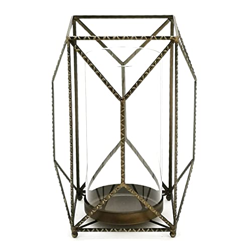 Melrose 10-inch Iron and Glass Geometric Candle Holder - Elegant Home Decor for Dining Table, Fireplace Mantel & Wedding Centerpieces