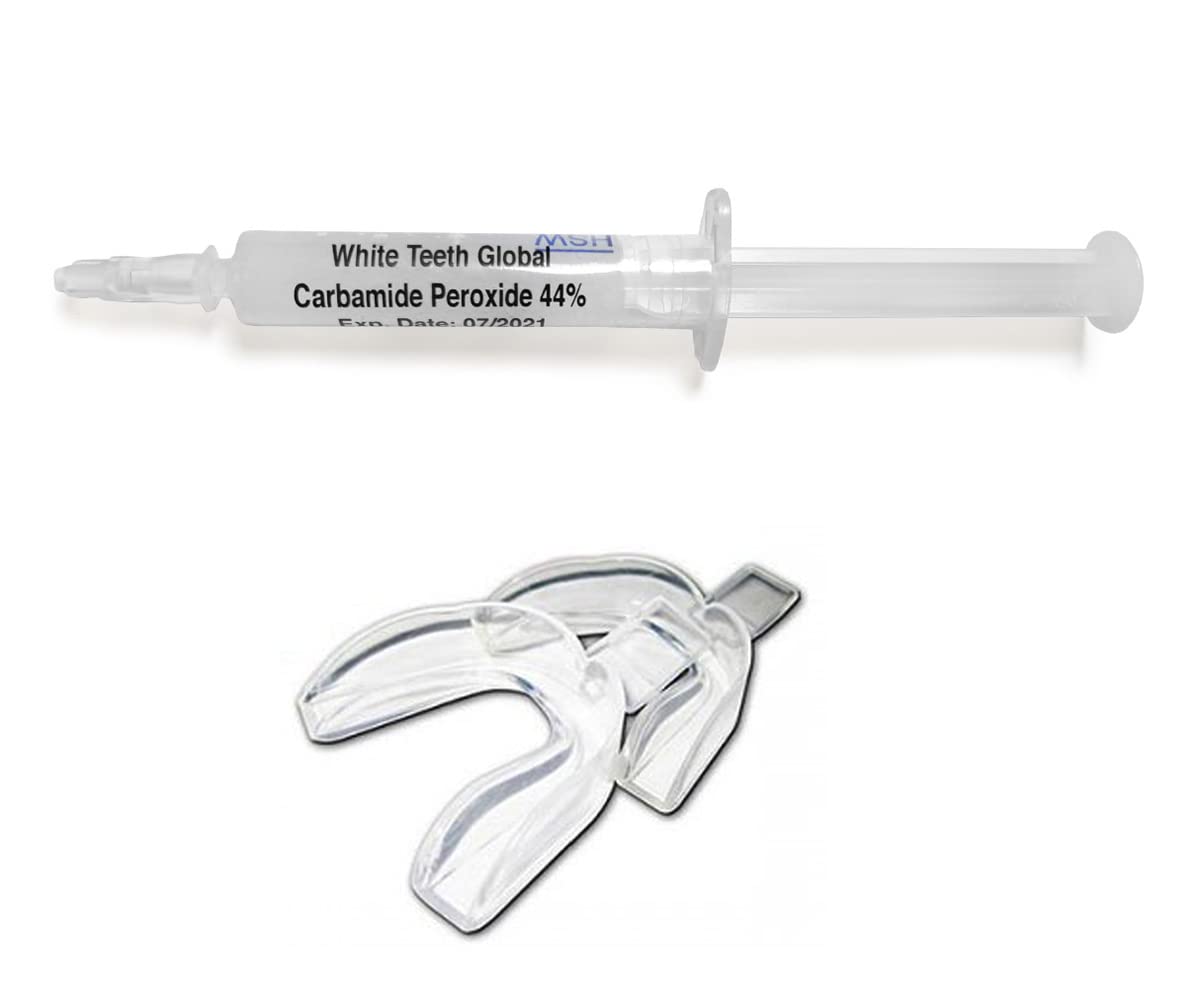Professional Teeth Whitening Gel Syringe Kit with 44% Carbamide Peroxide - Dental Bleaching Gel for Sensitive Teeth (10ml) - Includes Mouth Trays - Perfect for At-Home Whitening & Bright Smile Care