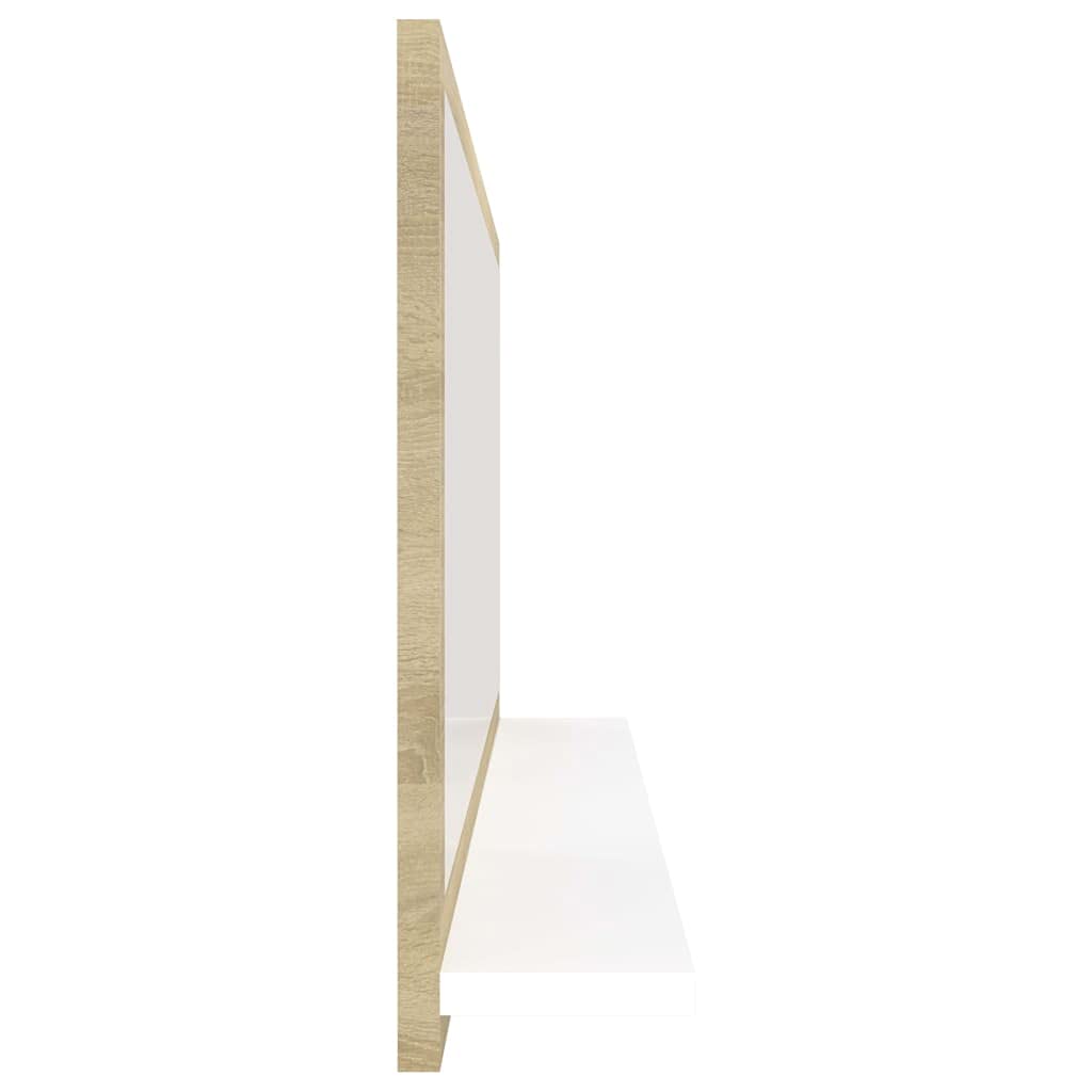 Modern Rectangle Wall Mirror - White & Sonoma Oak Bathroom Vanity Mirror 35.4x14.6 Inches - Chipboard Framed Wall-Mounted Mirror for Bathroom, Bedroom & Entryway Decor