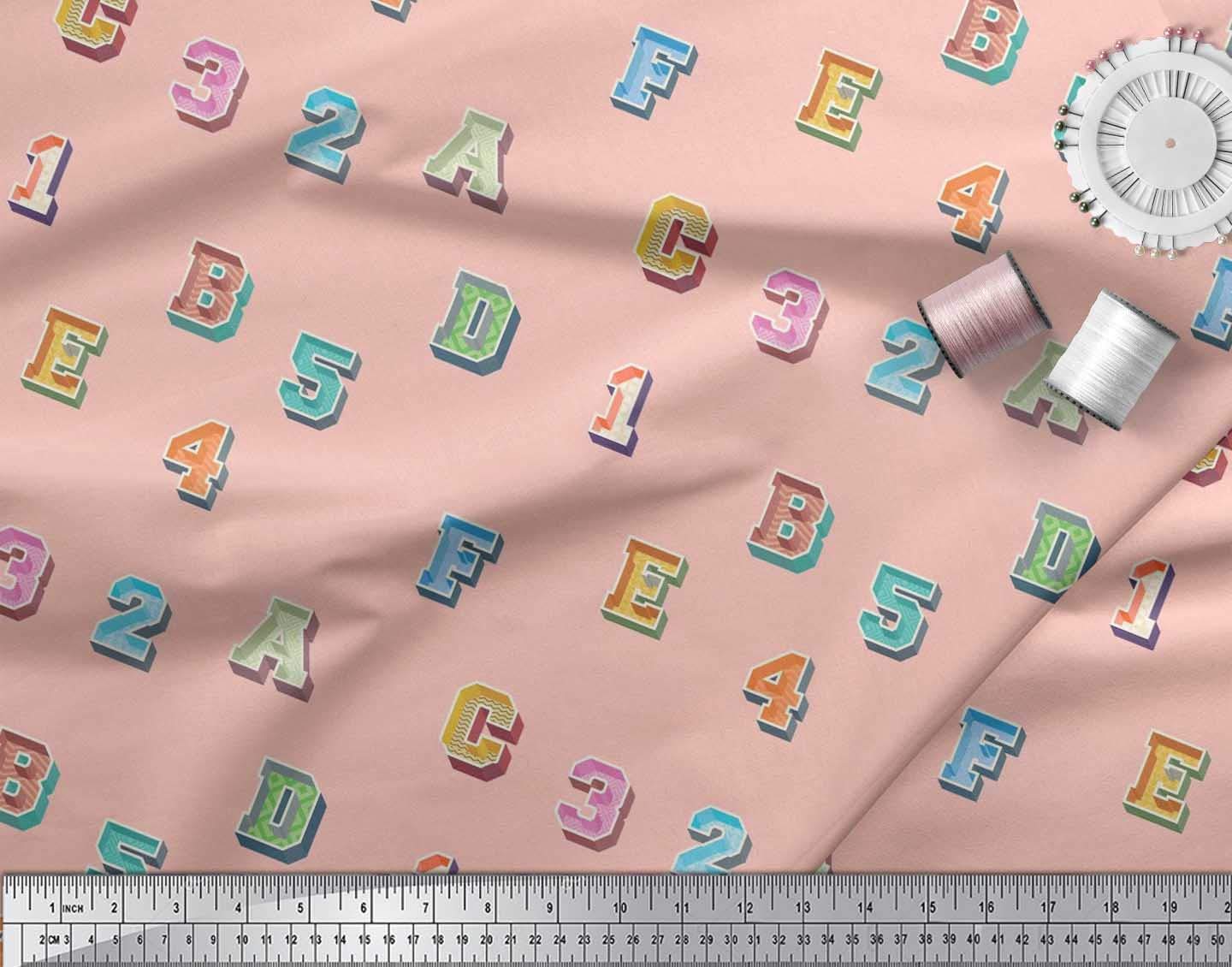 Soimoi Moss Georgette Brown Fabric by The Yard - 42 Inch Wide Educational Printed Fabric with Numbers & Alphabets for DIY Crafts, Kids Learning, Home Decor & Fashion Projects