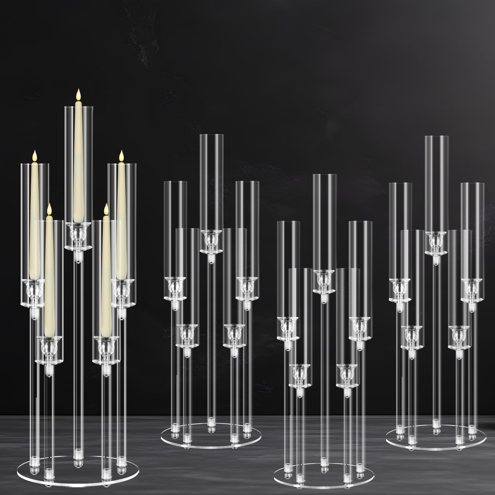 4 Sets 5-Arm Clear Acrylic Candelabra Centerpieces - 27