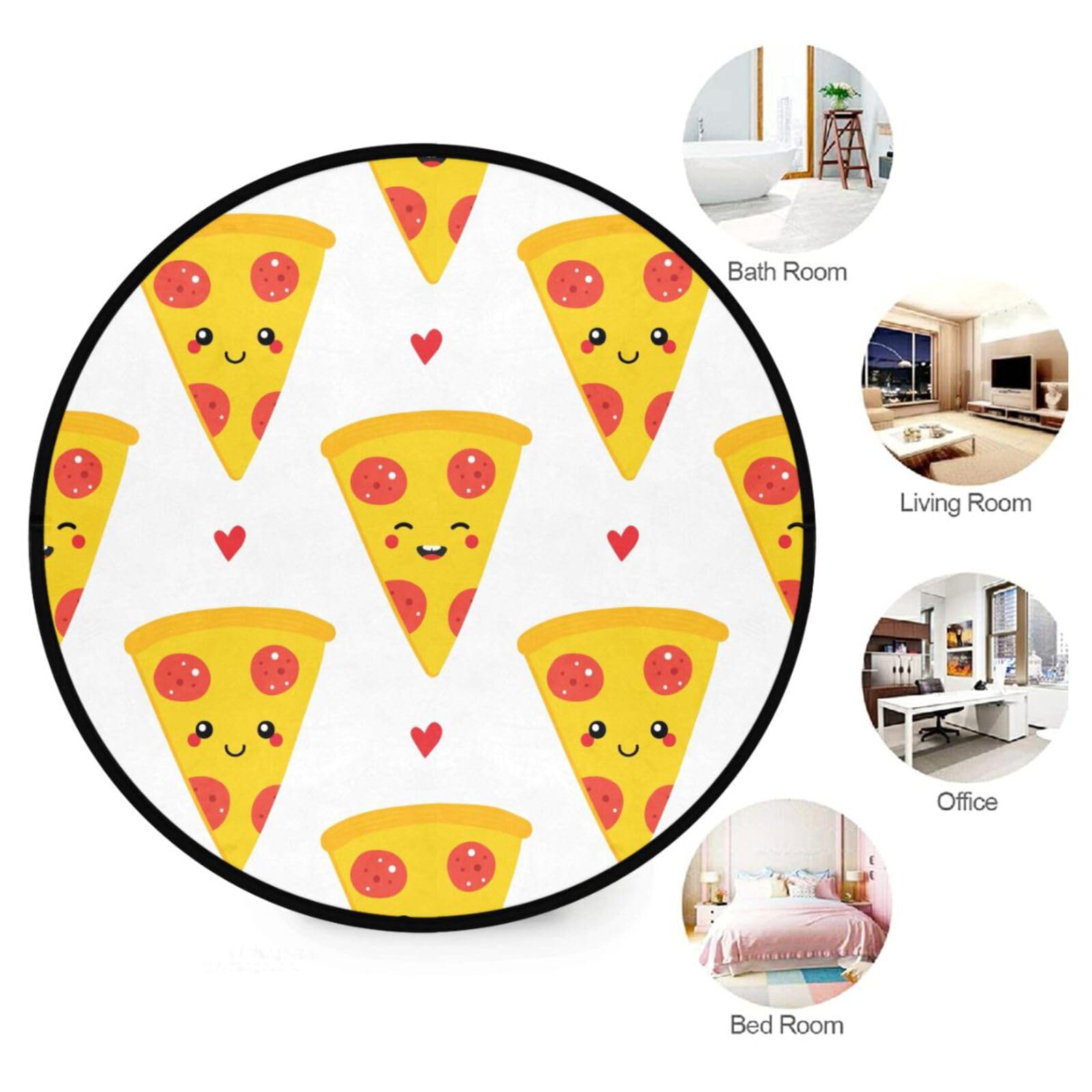 3 ft Round Pizza Slice Rug - Non-Slip Washable Cartoon Food Area Mat with Rubber Backing | Perfect for Bedroom, Living Room, Bathroom & Kitchen Decor