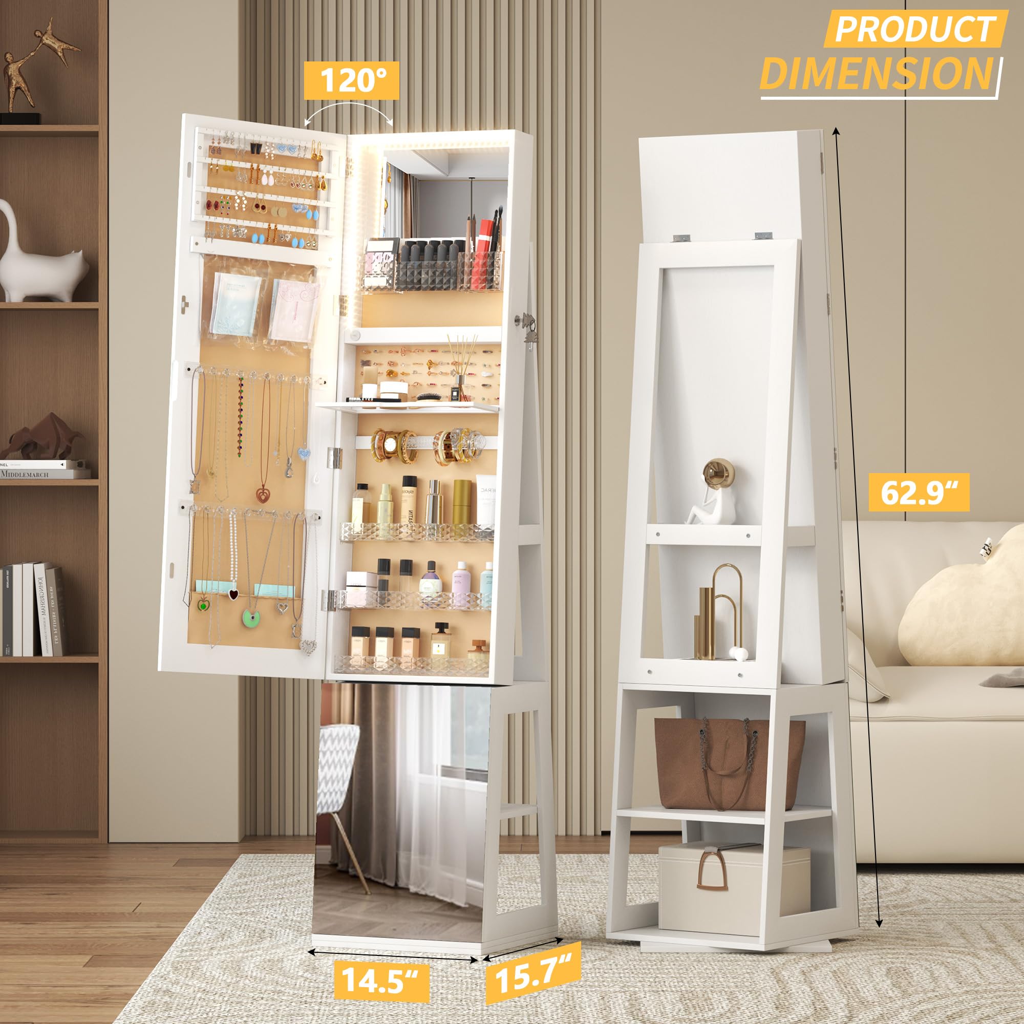 360° Swivel Jewelry Cabinet with LED Lights - 63