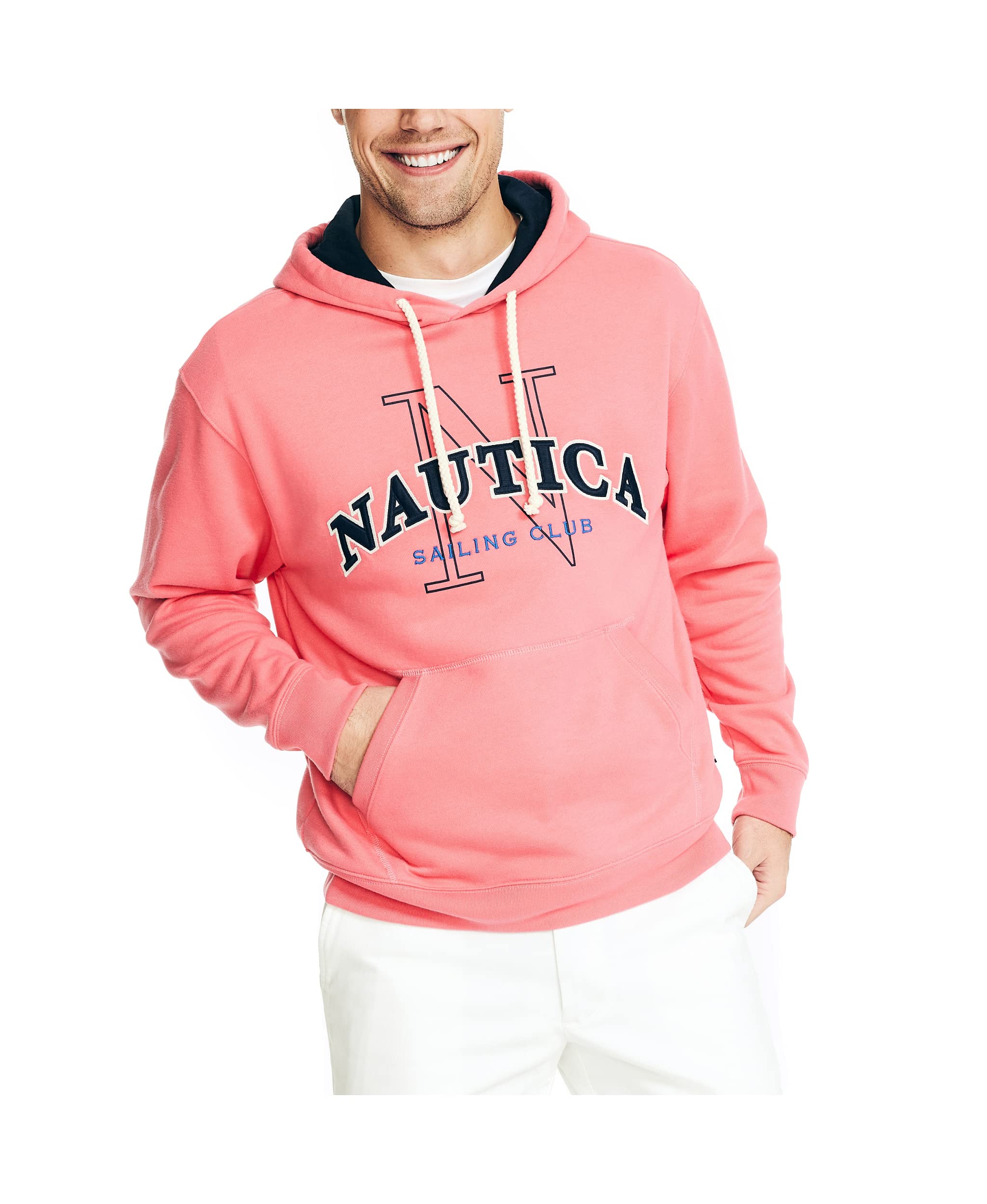 Nautica Men's Eco-Friendly Logo Hoodie - Sustainable Cotton Pullover for Casual Wear & Outdoor Activities