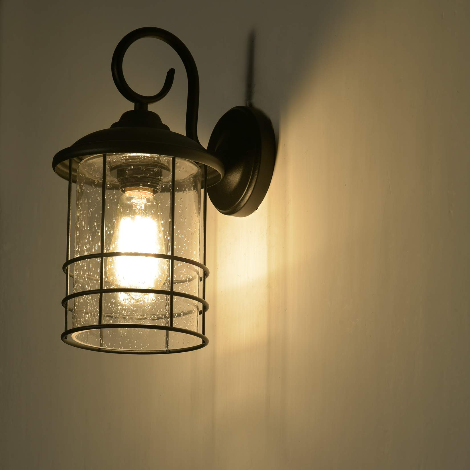 MICSIU Textured Black 12 Inch Outdoor Wall Sconce with Clear Seedy Glass - Waterproof Exterior Light Fixture for Porch, Entryway, Patio, Garage & Doorway - Perfect for Home Security and Landscape Lighting