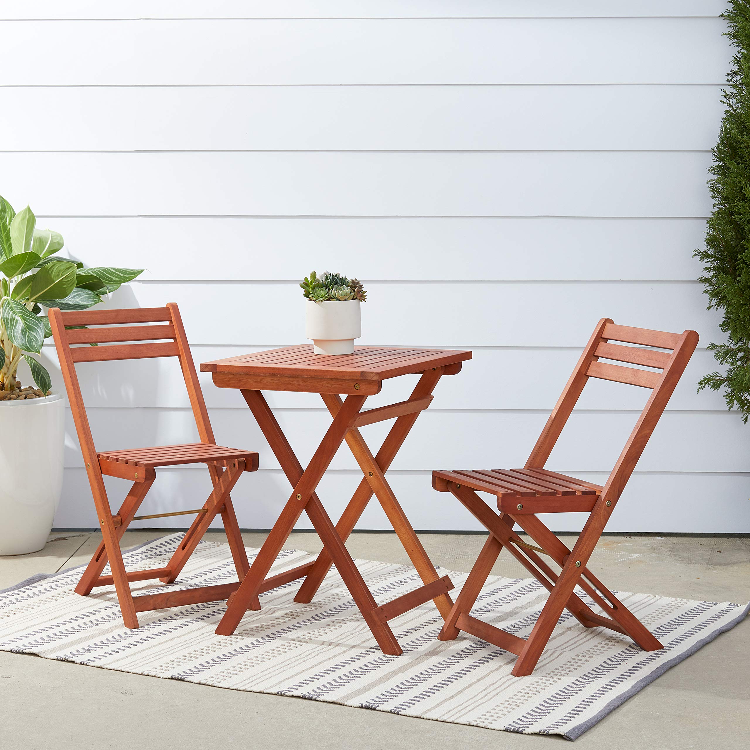 Vifah V1381 Outdoor Wood Folding Bistro Set - Square Table & 2 Chairs - Patio, Garden, Balcony Furniture for Small Spaces - Perfect for Coffee, Dining & Relaxing