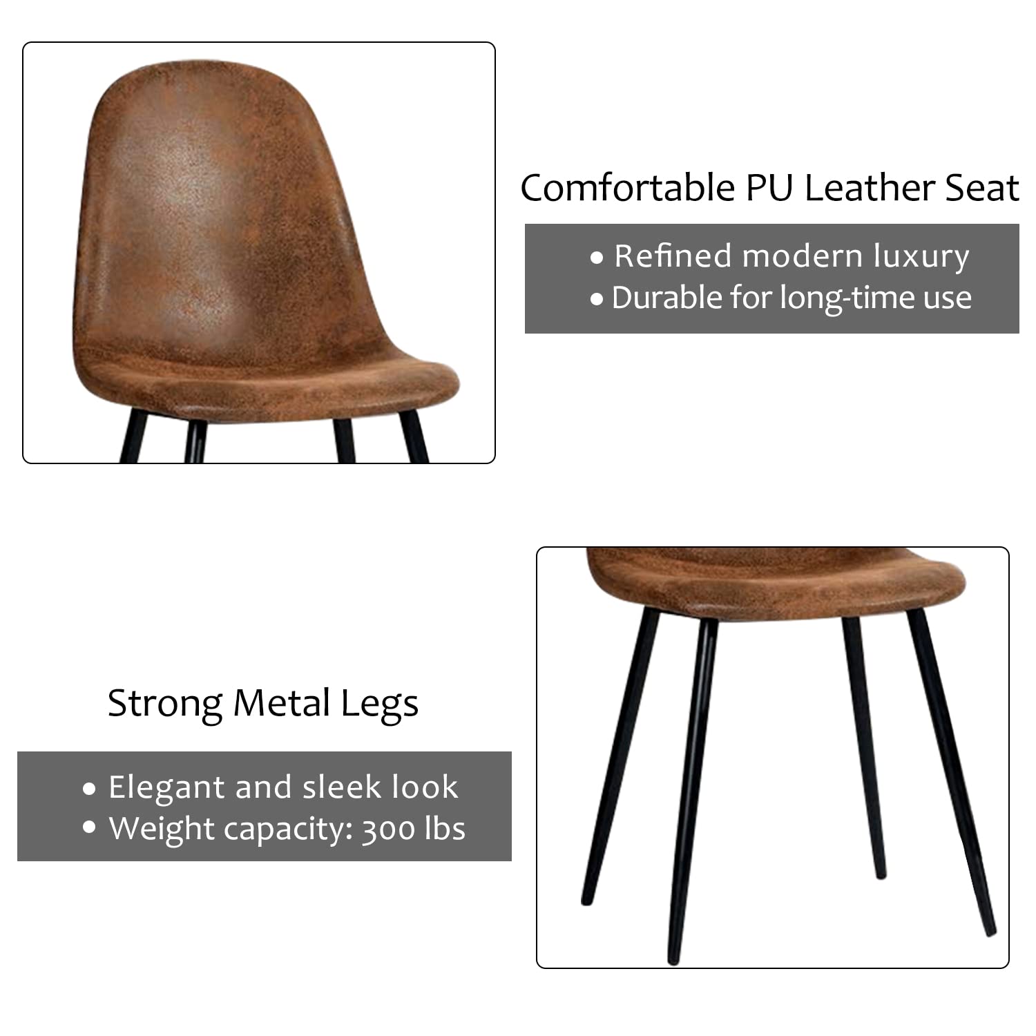 Homy Casa Mid Century Modern Dining Chairs Set of 4 - Dark Brown Upholstered Kitchen & Dining Room Chairs with Black Legs (16.9