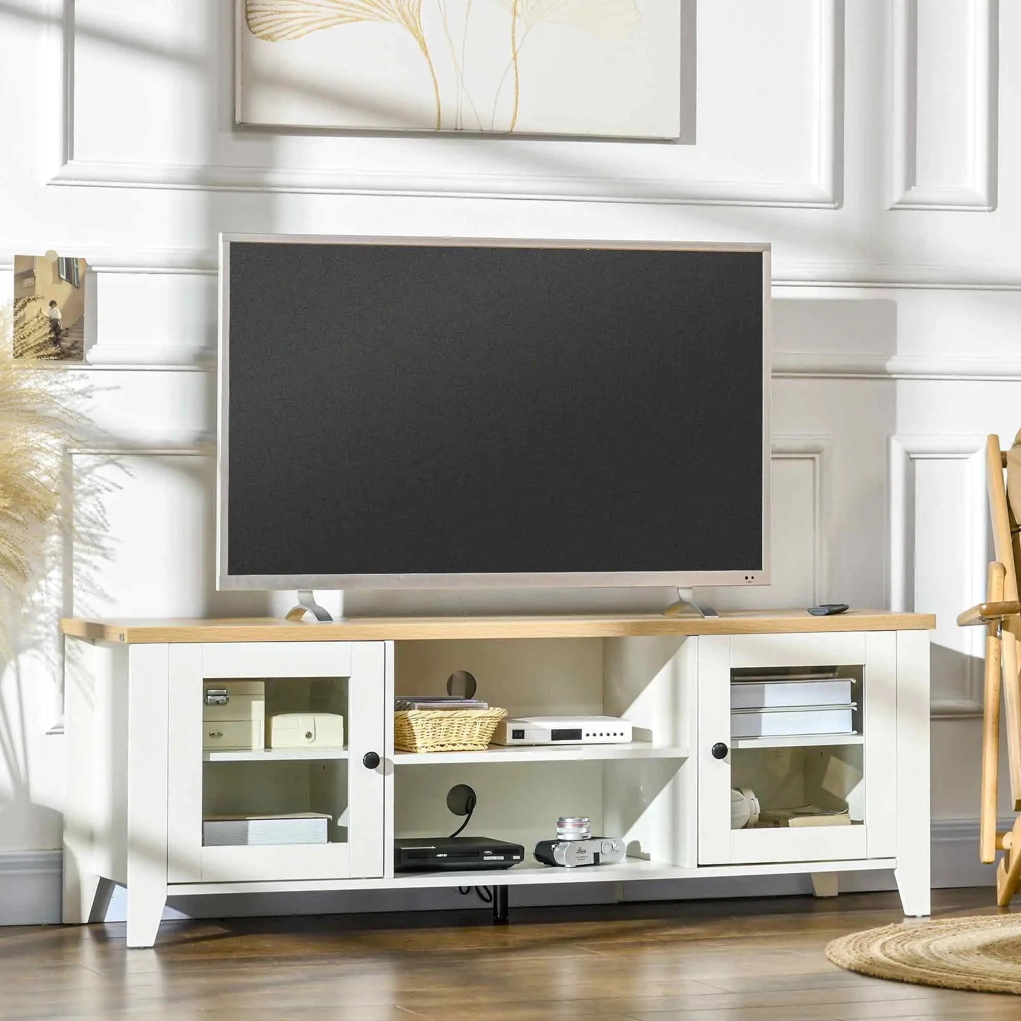 Modern TV Stand for Up to 60 Inch TVs - Sturdy Wooden Entertainment Center with Storage Shelf (Black/White/Walnut) - Perfect for Living Room, Bedroom & Home Theater Setup